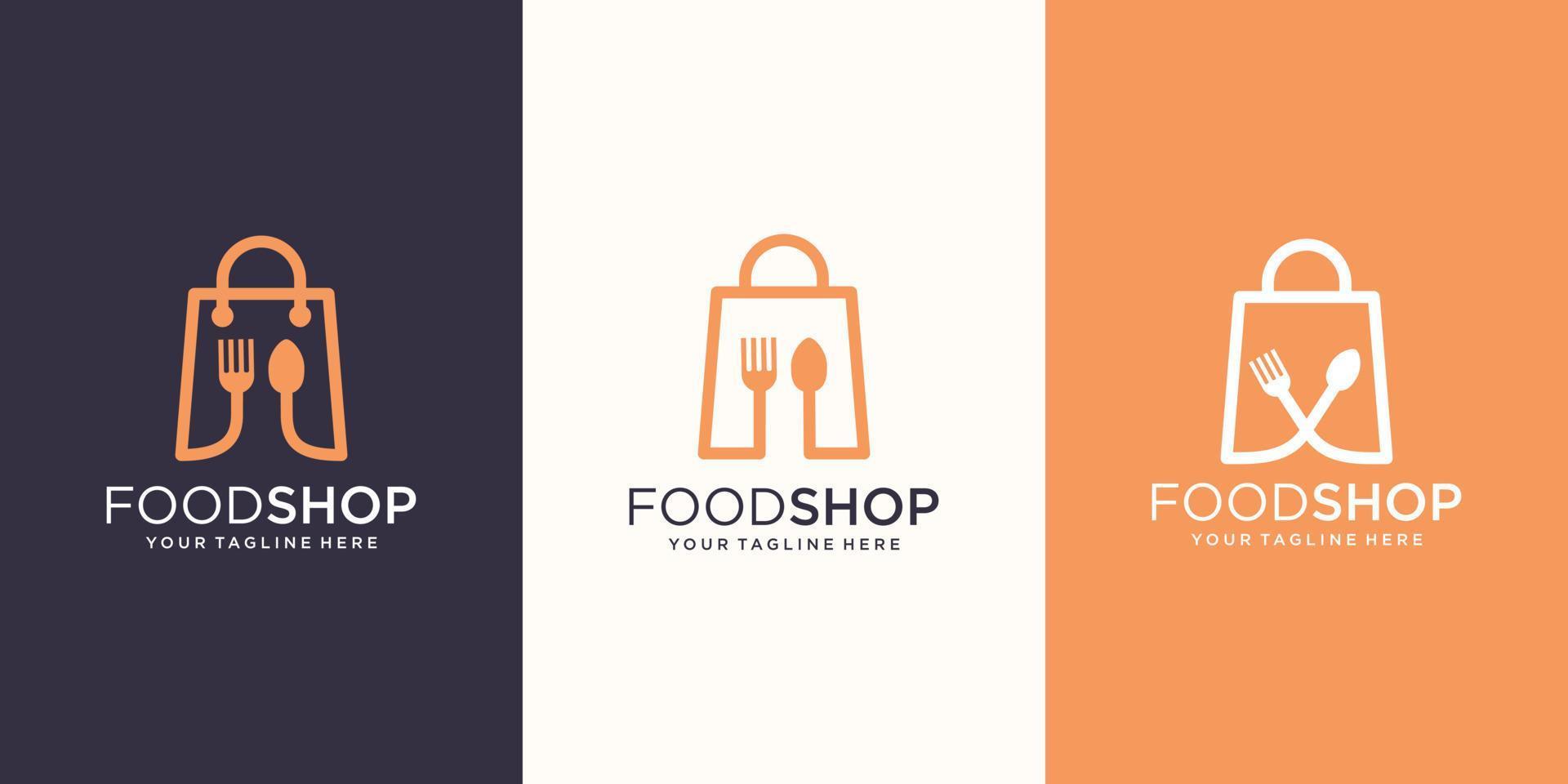 plantilla de diseño de logotipo de tienda de alimentos, bolsa combinada con cuchara y cubiertos. vector