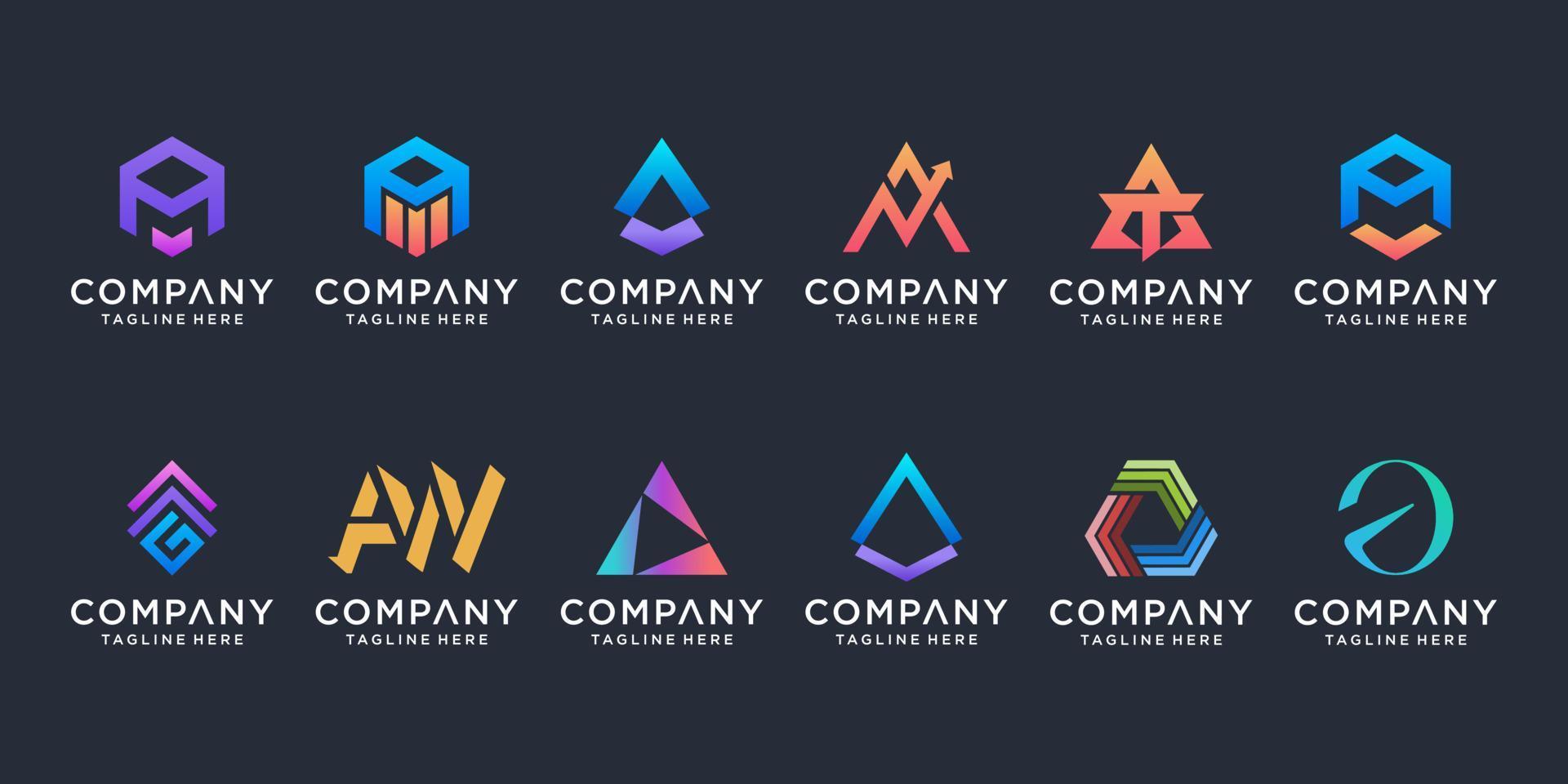 Set of creative letter A logo design template. icons for business of technology digital, luxury, elegant, simple. vector