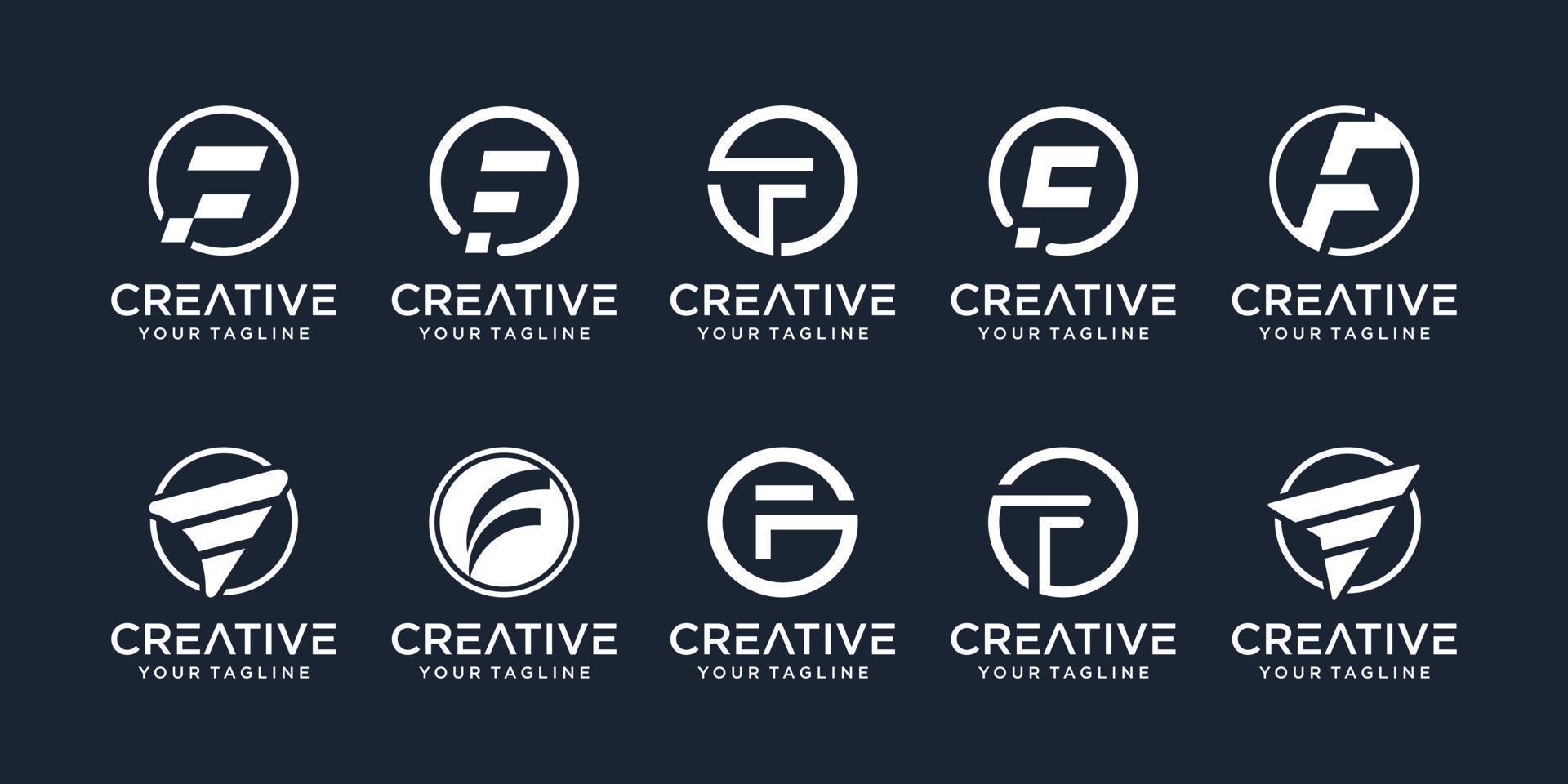 Set of abstract initial letter F with circle concept logo template. icons for business of fashion, sport, automotive, connection, internet, simple. vector