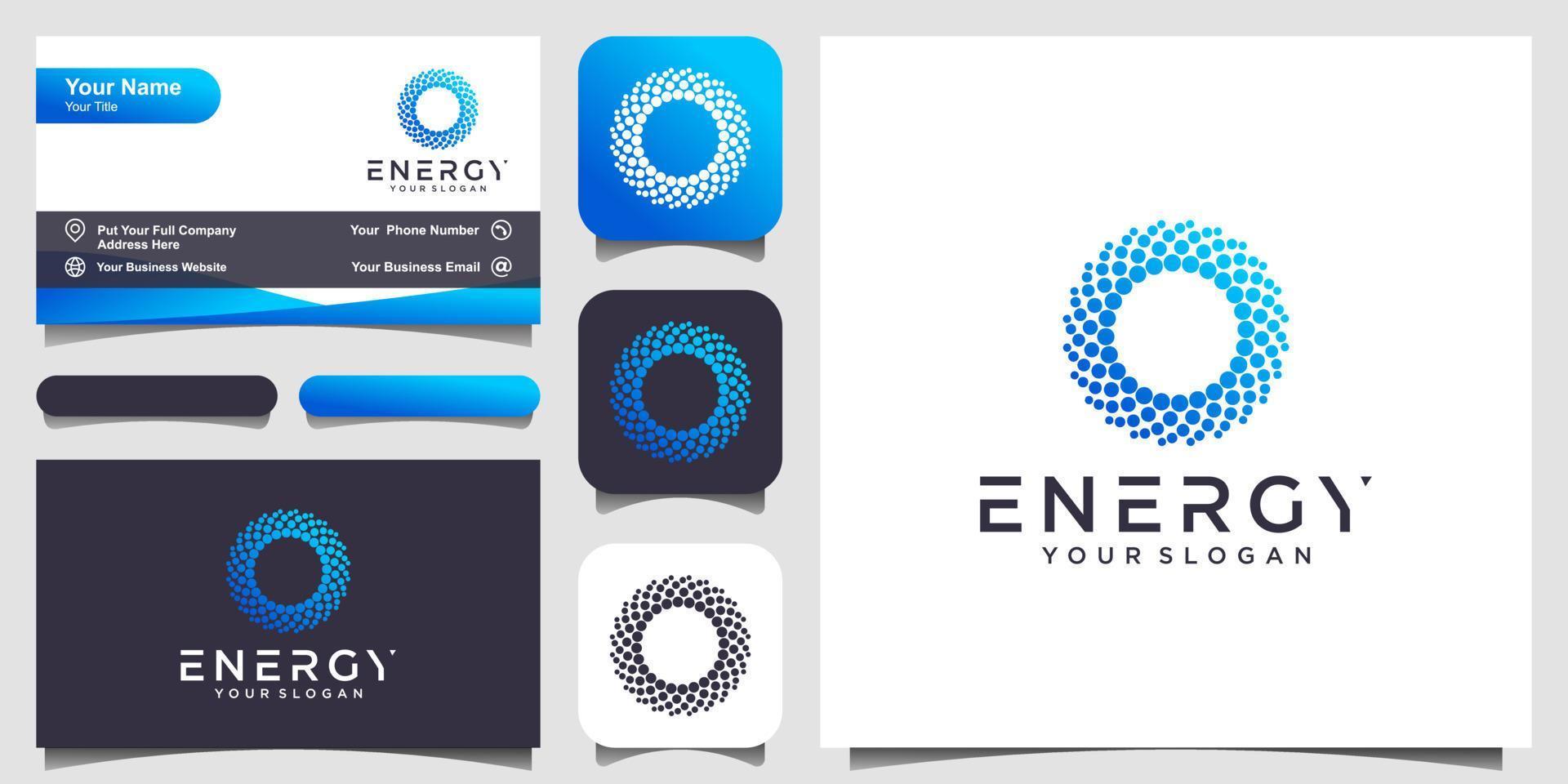 solar abstract round shape logo and business card design. dotted stylized sun logotype vector illustration.