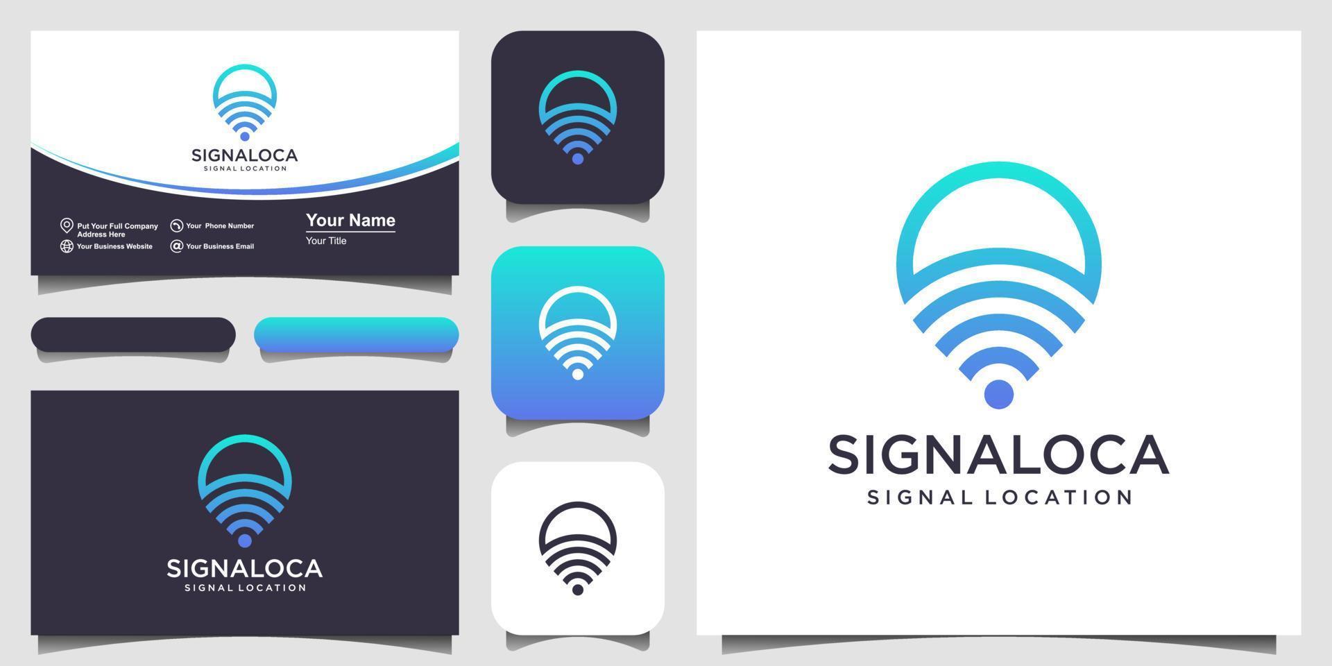 symbol signal location, Pin maps combine with wave. logo and business card design . vector