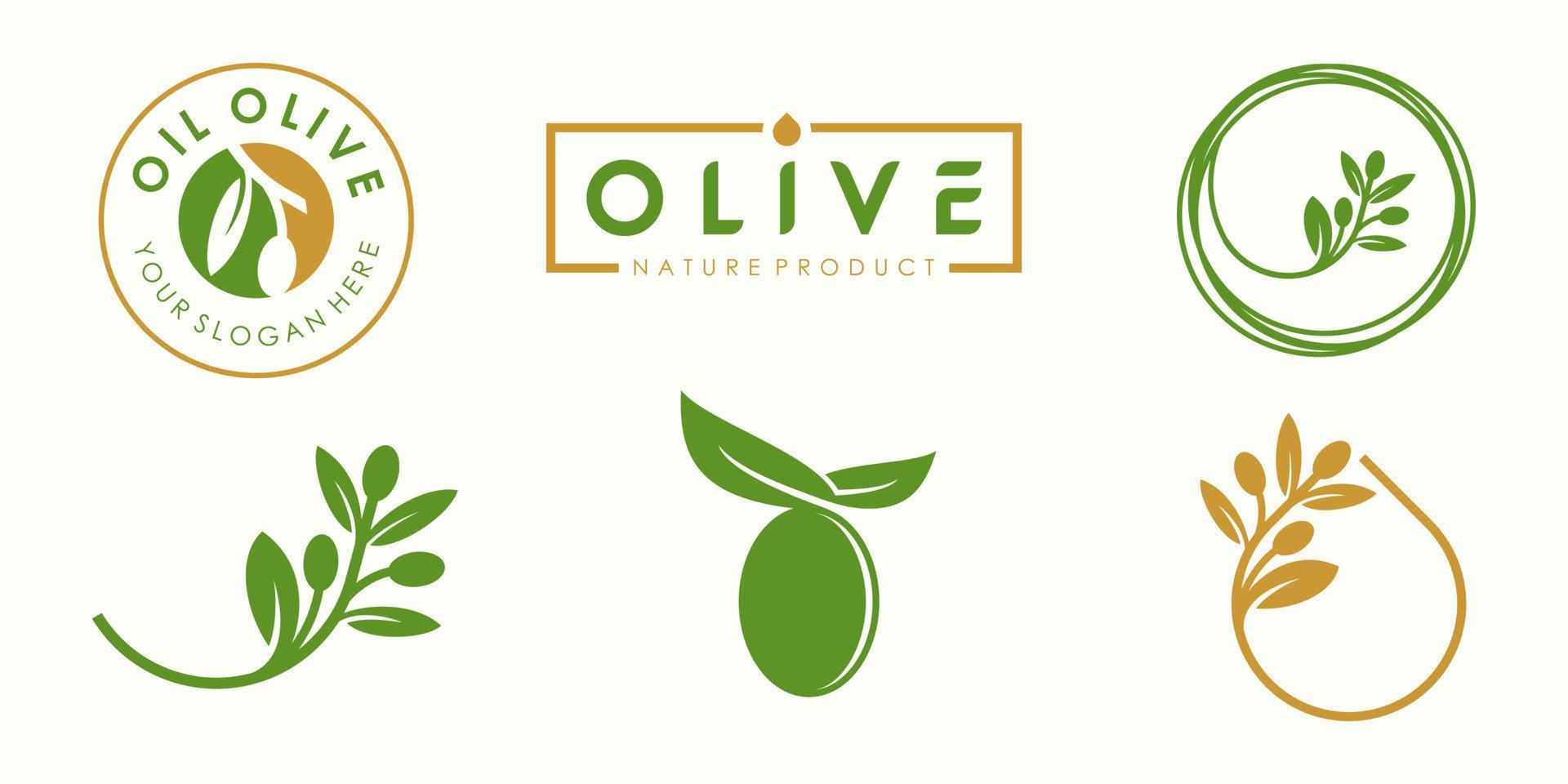 logotipo de aceite de oliva y conjunto de iconos. vector de plantilla de diseño.