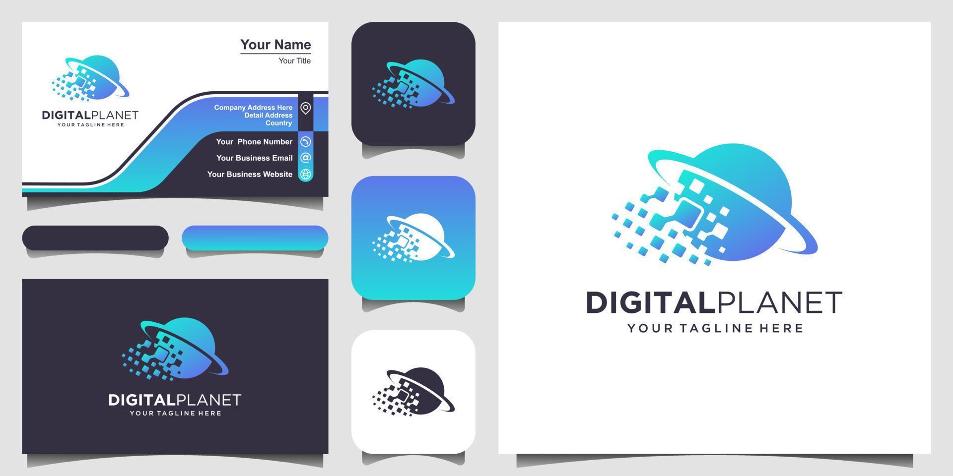 digital world Logo designs Template. pixel combined with global technology element. vector