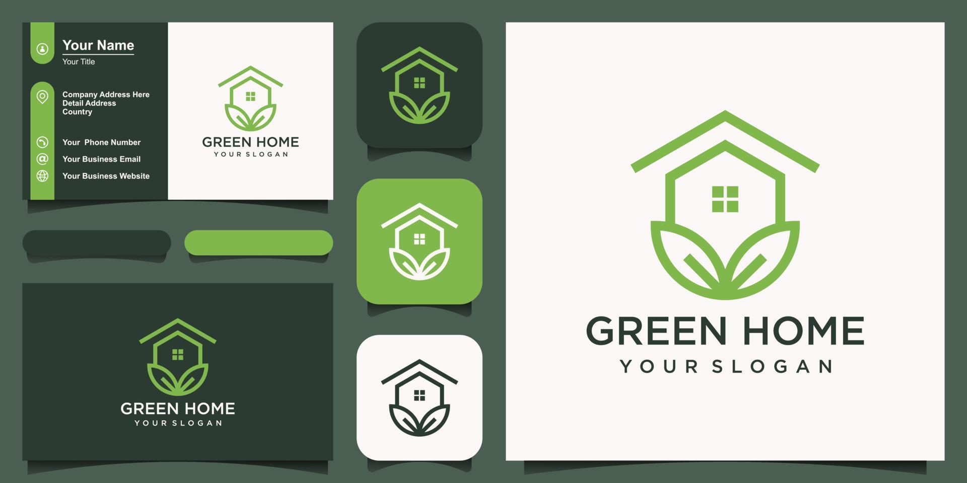 abstract home combine leaf logo and business card design vector. vector