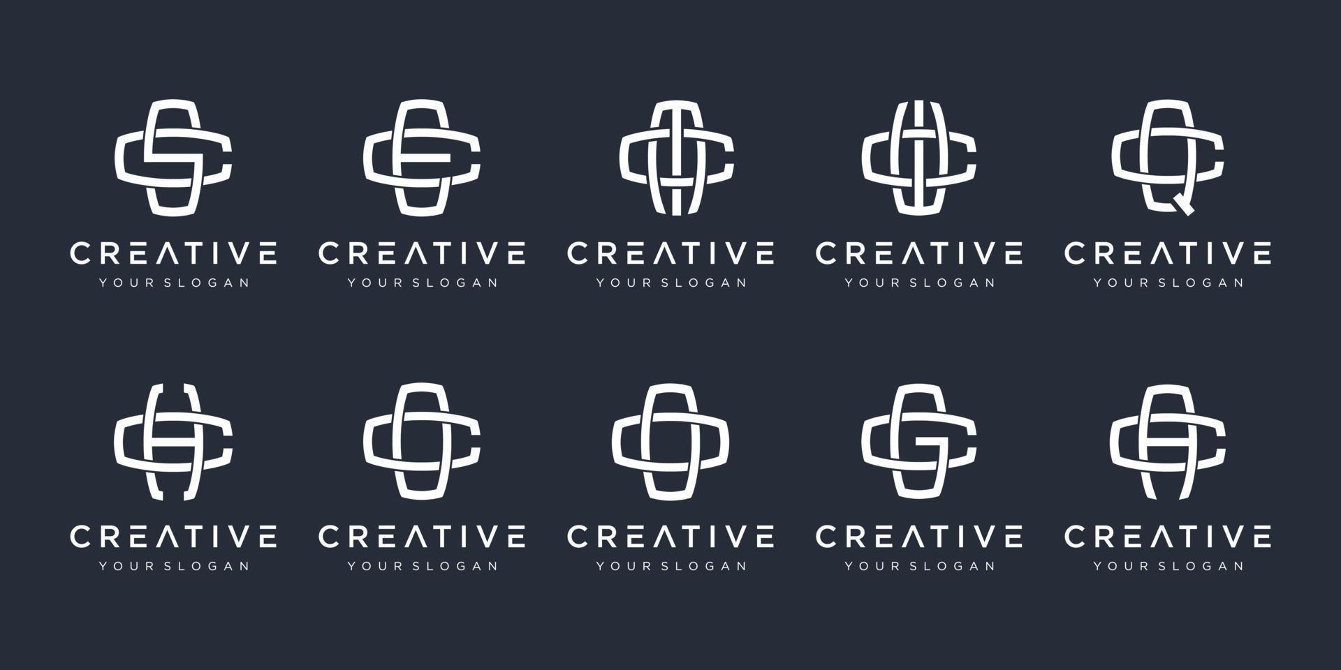set of creative monogram with design cross overlapping lines modern and elegant. vector