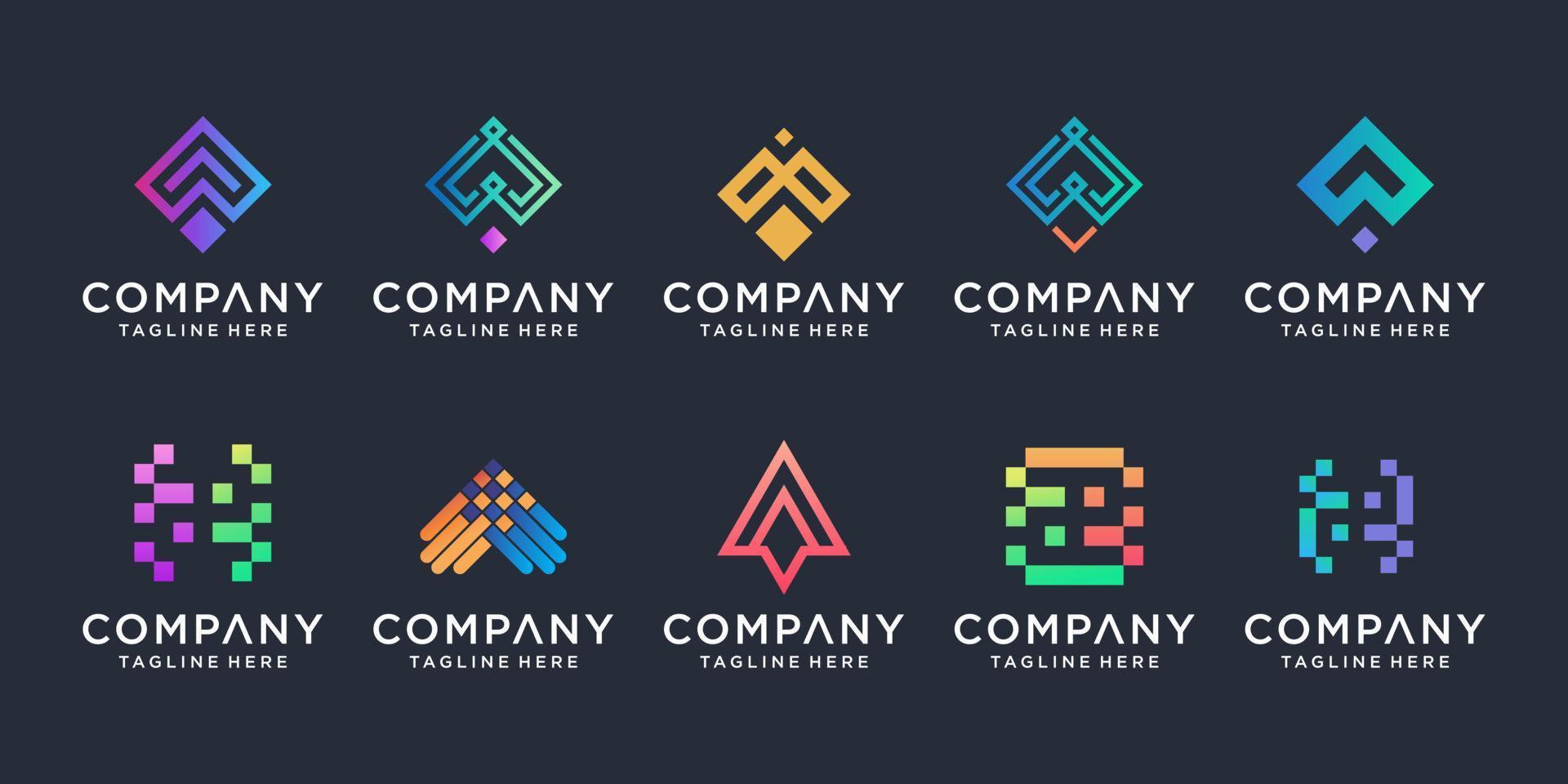 conjunto de flecha creativa y letra una plantilla de diseño de logotipo. iconos para negocios de lujo, elegantes, simples. vector