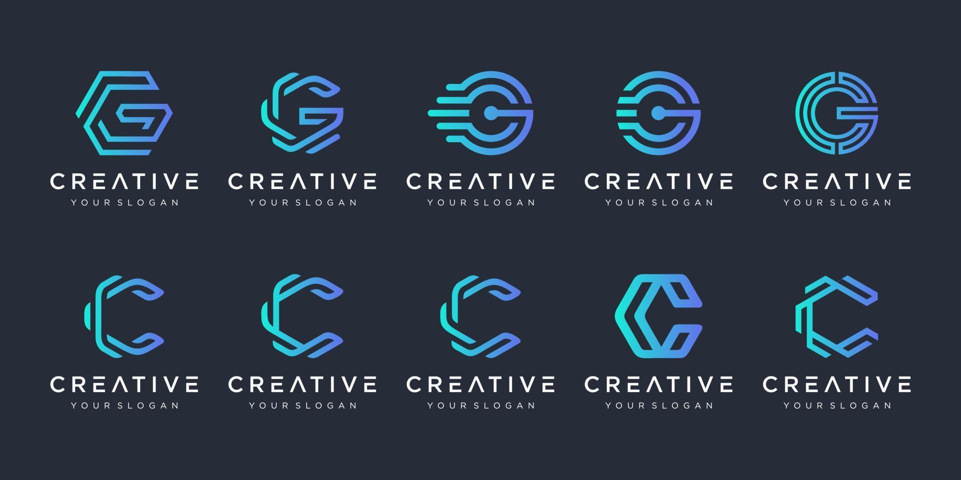 Set of creative letter C and letter G logo design template. icons for business of technology and digital, luxury, elegant, simple. vector