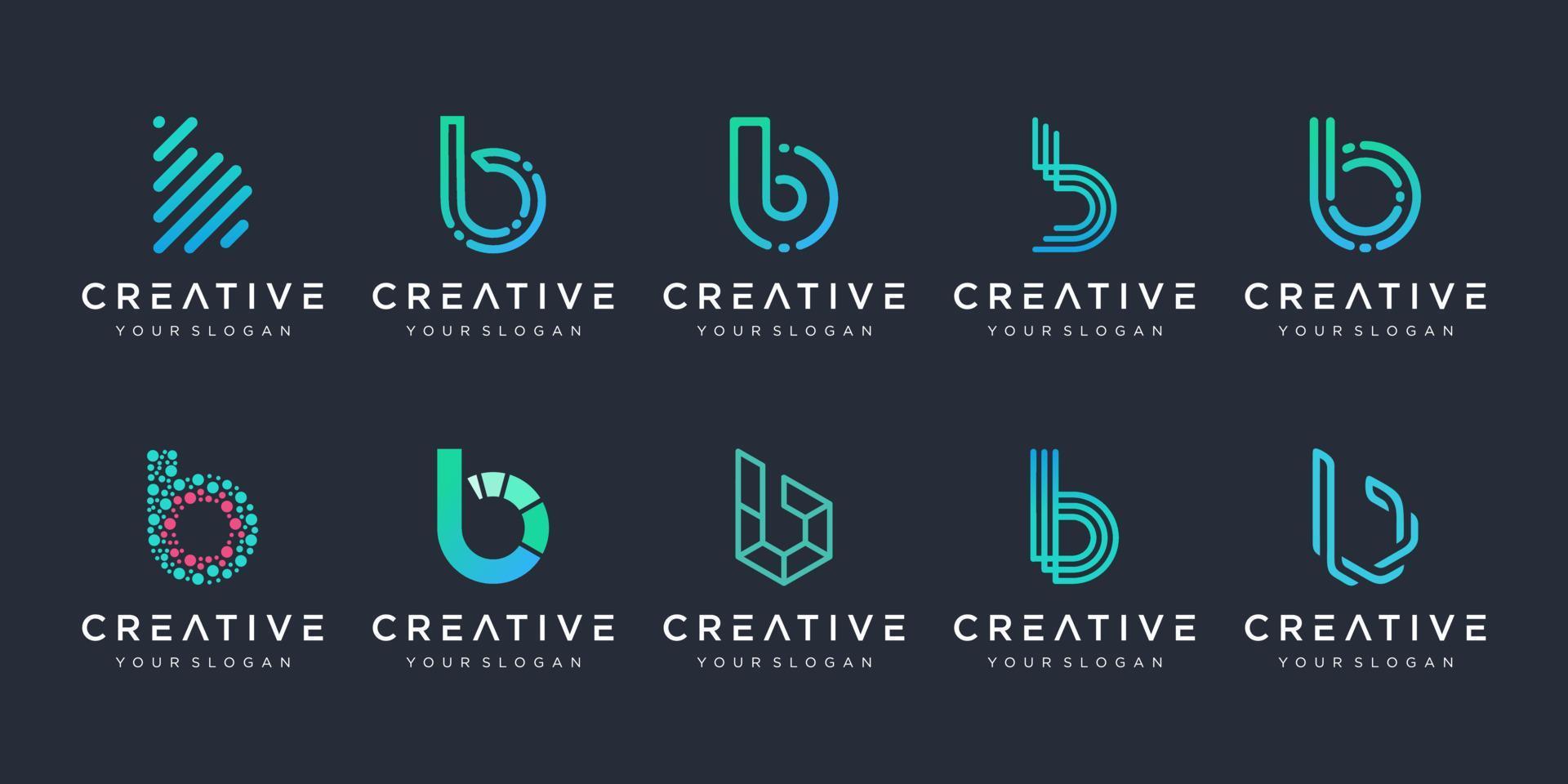 conjunto de plantilla de diseño de logotipo de letra b de monograma creativo. el logotipo se puede utilizar para empresas digitales de construcción y tecnología. vector