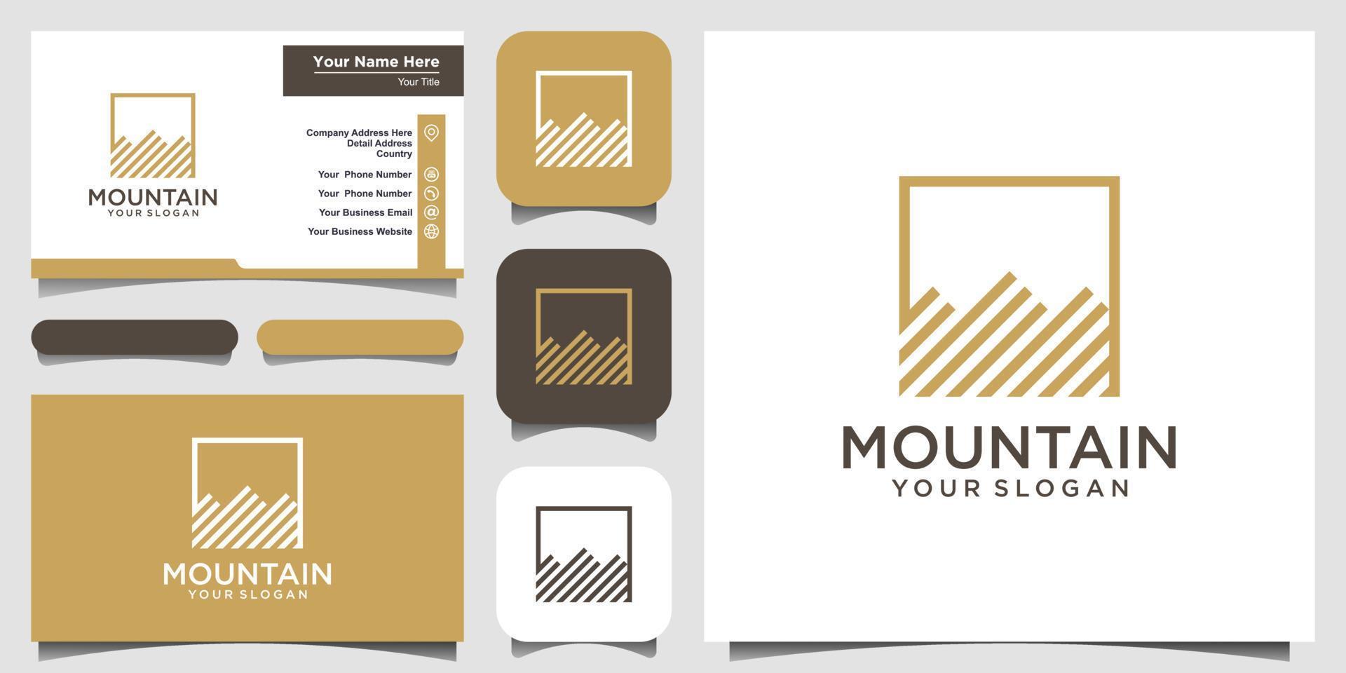 illustration of mountain with line art style logo and business card design vector. vector