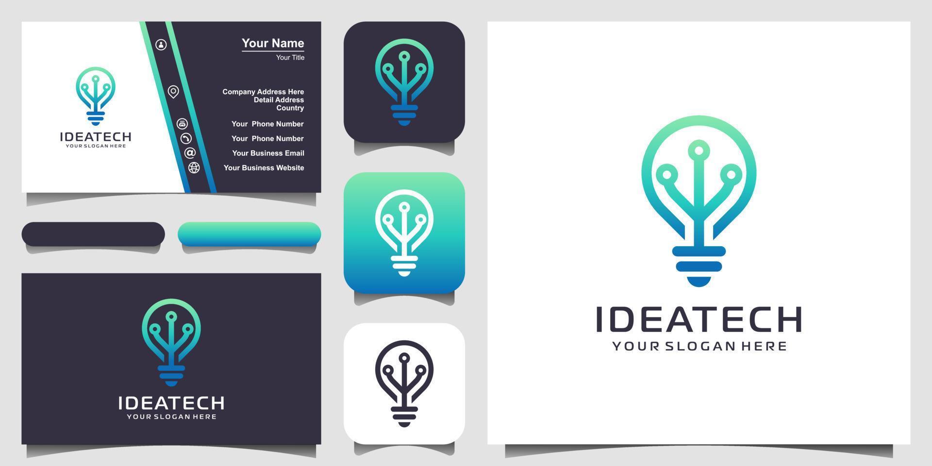 Bulb tech on Circuit logo design, Electric light Technology icon and business card design vector