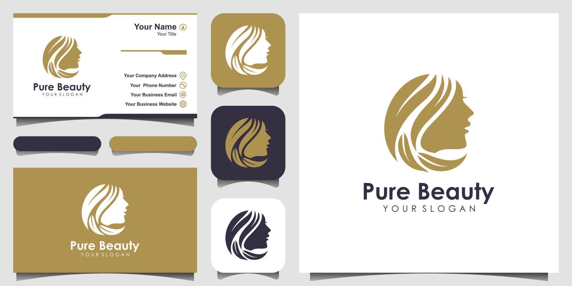 Woman hair salon with nature concept  logo and business card design. vector