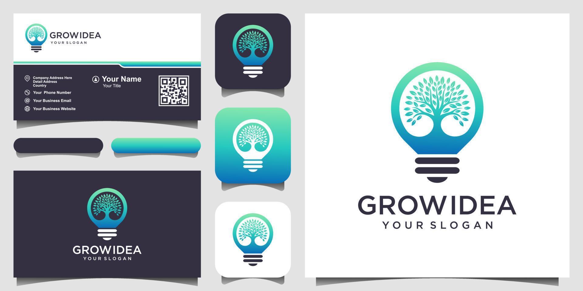 creative Smart bulb lamp combined with tree. logo and business card design . vector