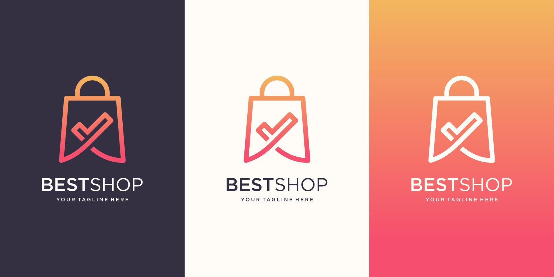 Good Shop Logo designs Template, bag combined with check mark. vector