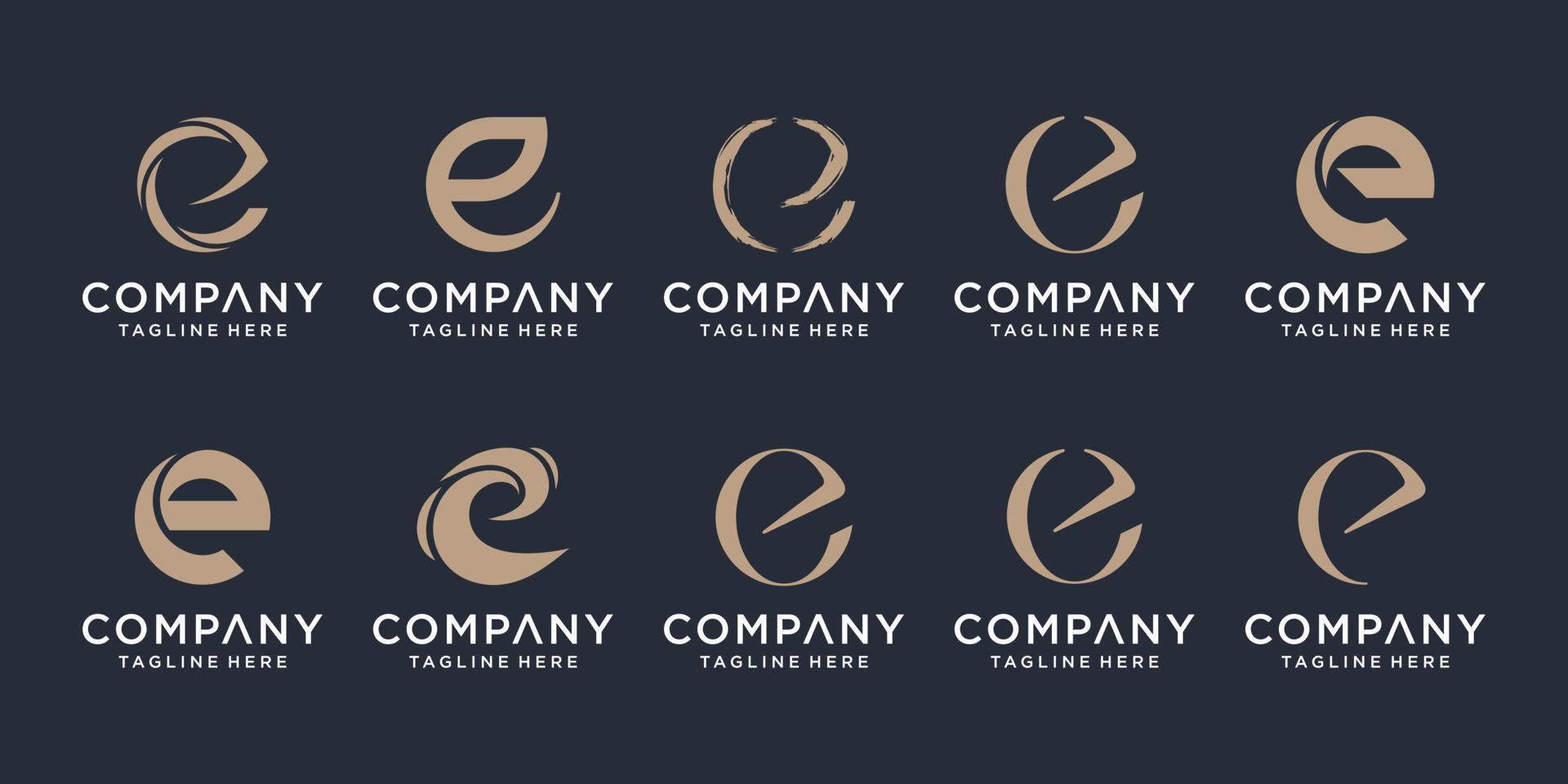 Set of creative letter e logo design template. icons for business of finance, technology, luxury, elegant, simple. vector