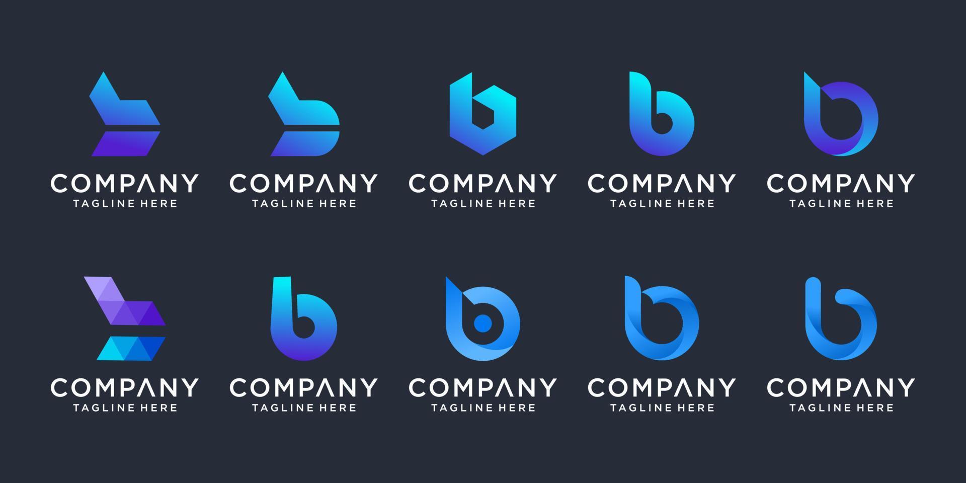 Set of creative letter B logo design template. icons for business technology digital. vector