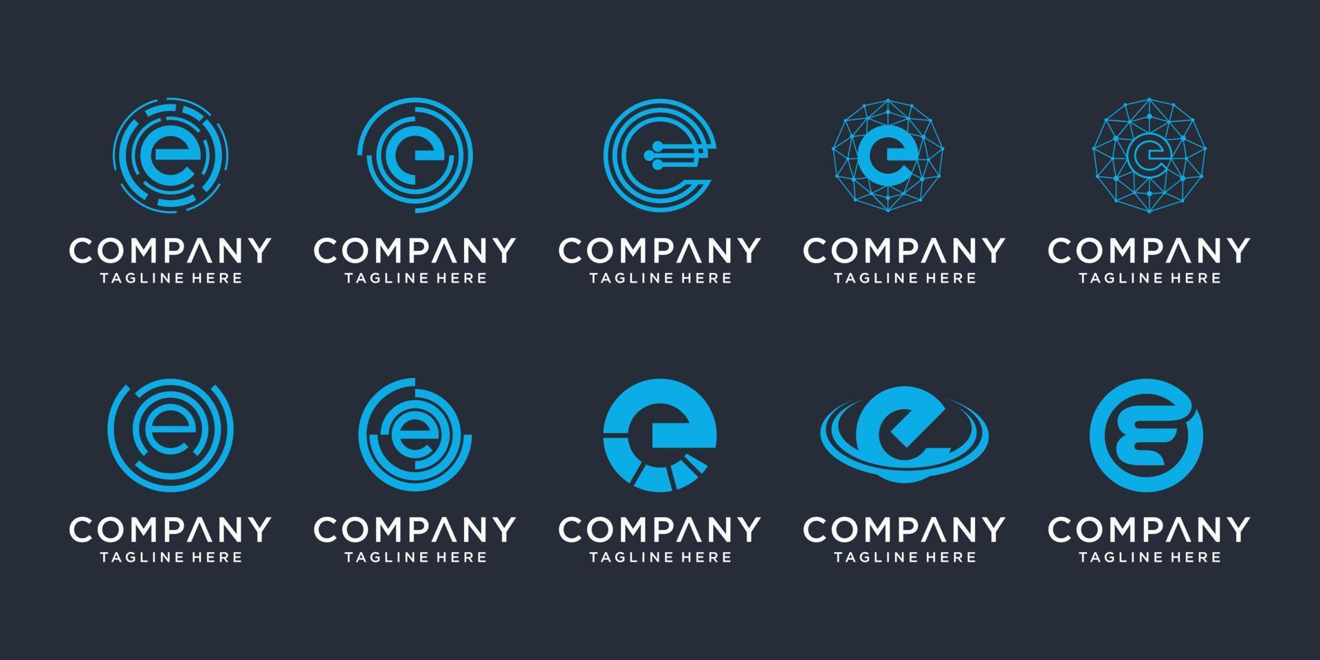 Set of creative letter E logo design template. icons for business of luxury, elegant, simple. vector
