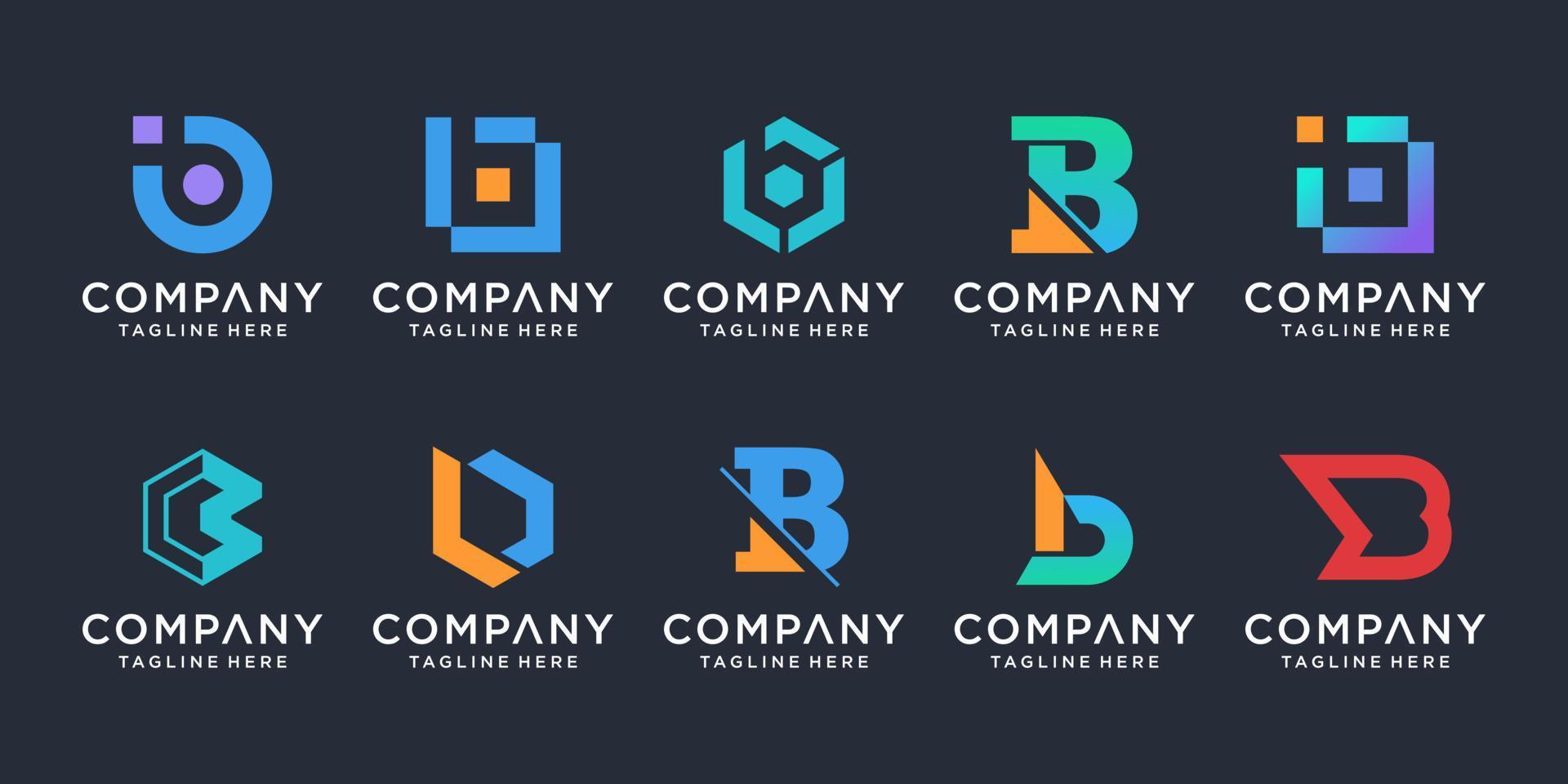 Set of creative monogram letter B logo design template. icons for business of of technology, digital, data, sport simple. vector