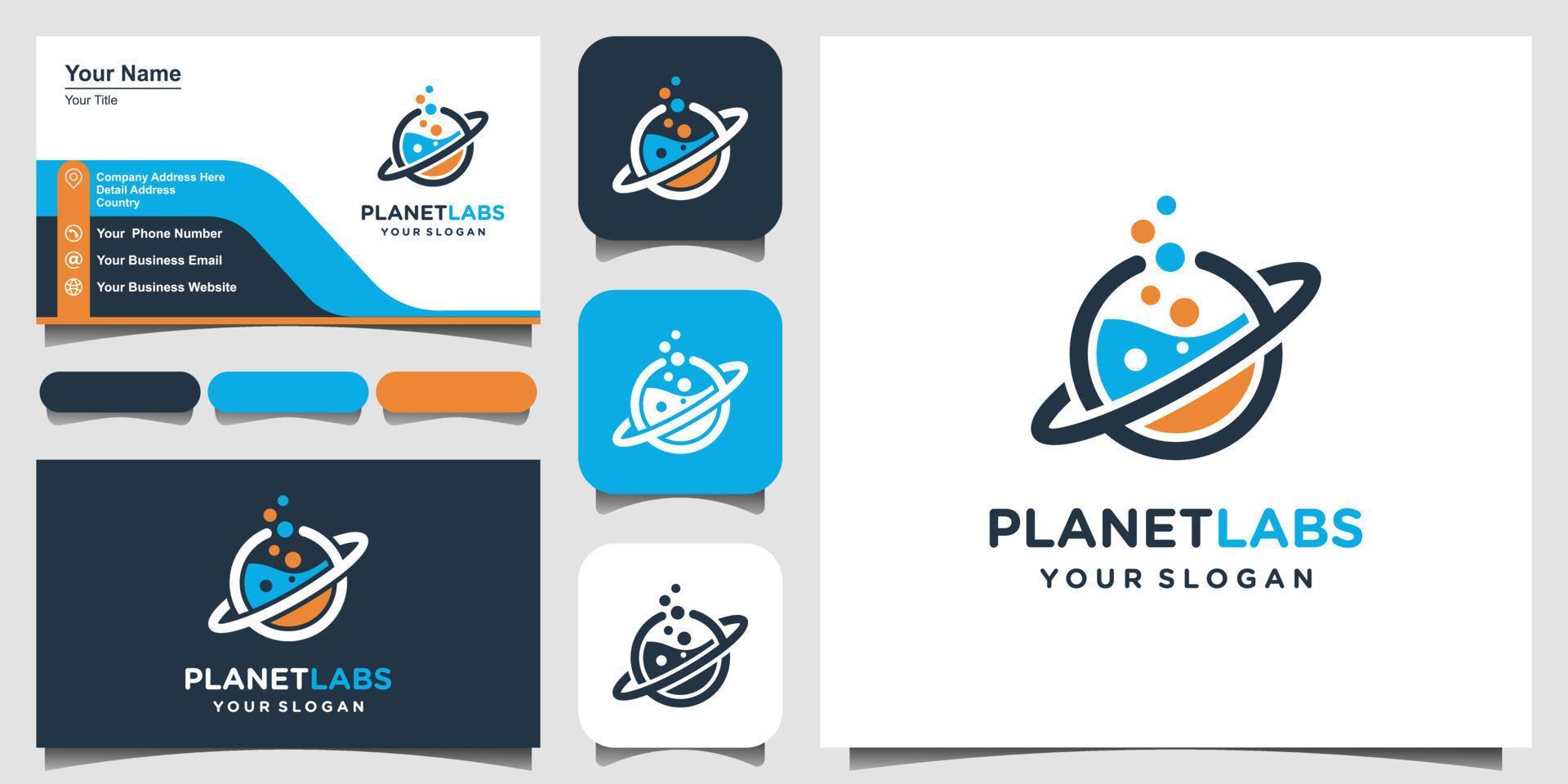 Ilustración de vector de plantilla de diseño de logotipo abstracto de laboratorio de trabajo de órbita de planeta creativo y diseño de tarjeta de visita.