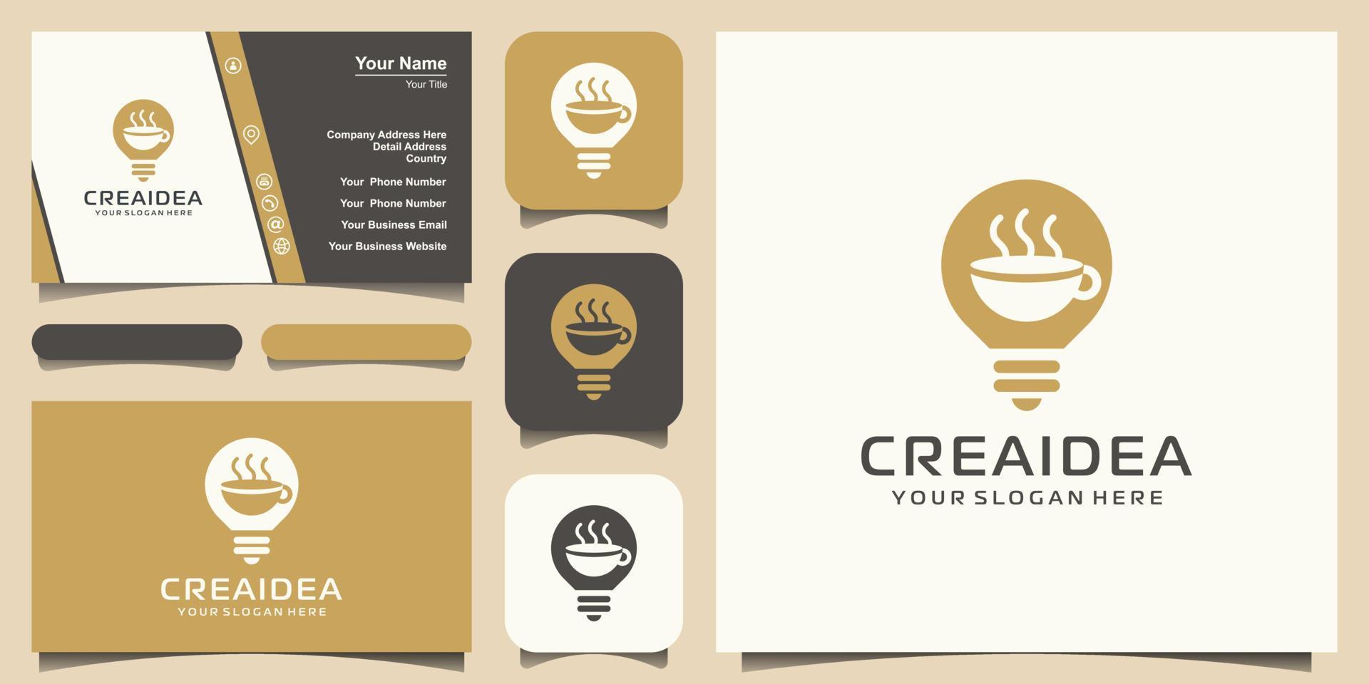 bombilla creativa que combina el concepto de taza de café, el logotipo y el diseño de la tarjeta de visita vector