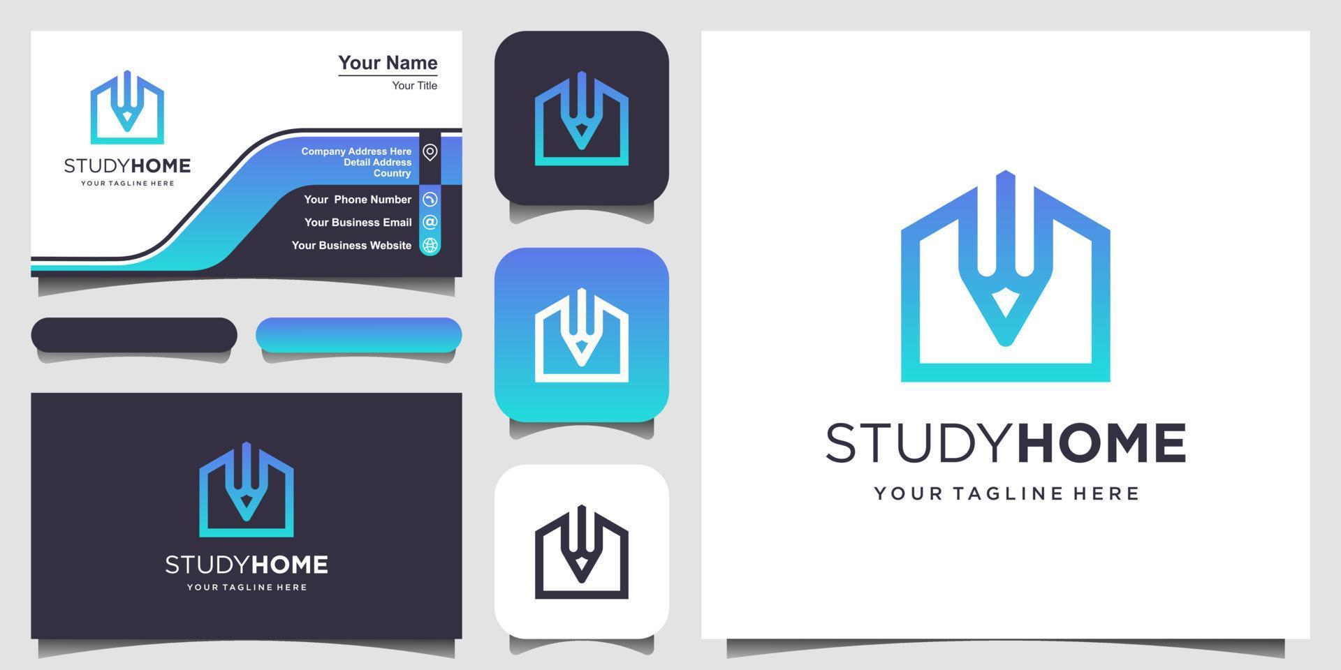 Study House Logo designs Template. pencil combined with home. vector