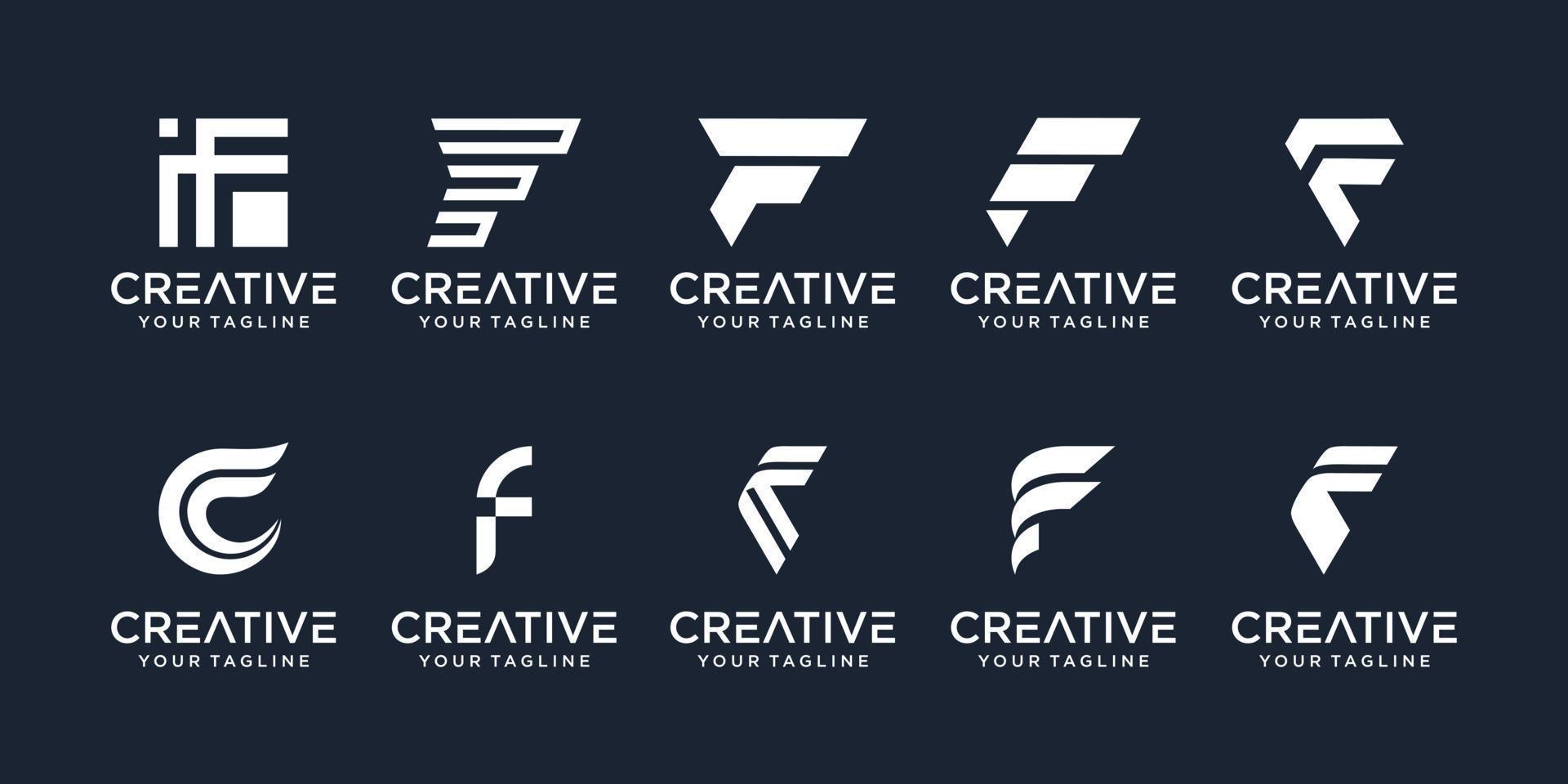 Set of abstract initial letter F logo template. icons for business of finance, fashion, sport, automotive, simple. vector
