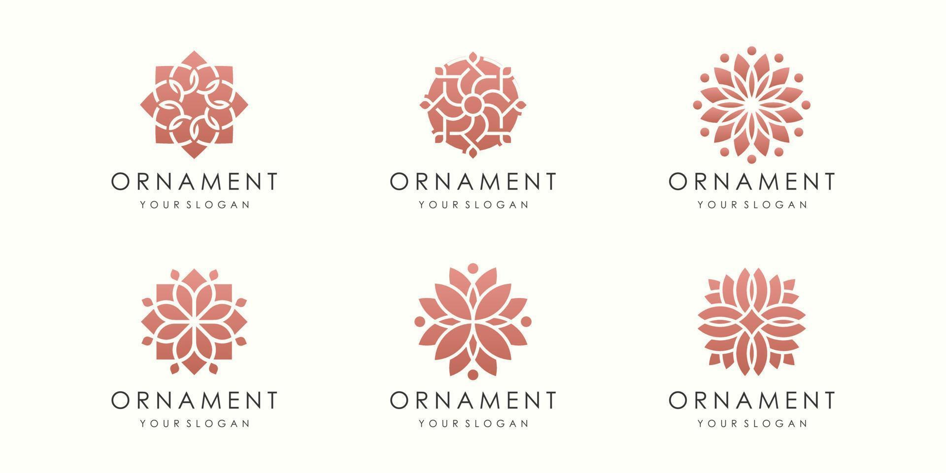 logotipo de adorno floral creativo y conjunto de iconos. vector de plantilla de diseño.