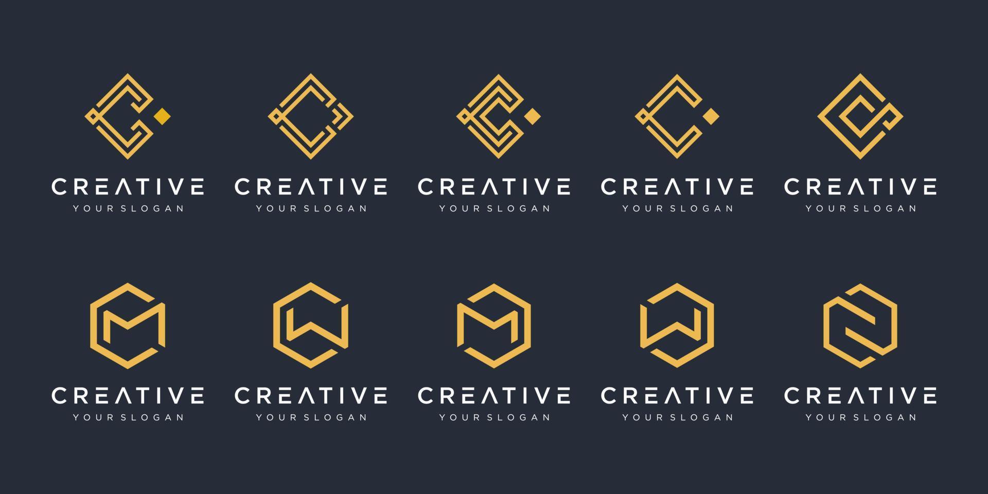 Set of creative abstract monogram logo design template. icons for business of luxury, elegant, simple. letter c, letter m. vector