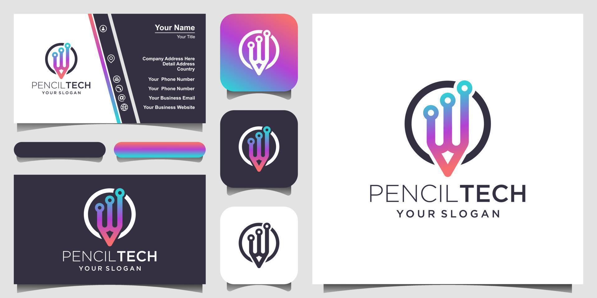 pencil logo template with a technology theme, very suitable for technology company logo templates, brands, pencil stores etc. and business card design vector