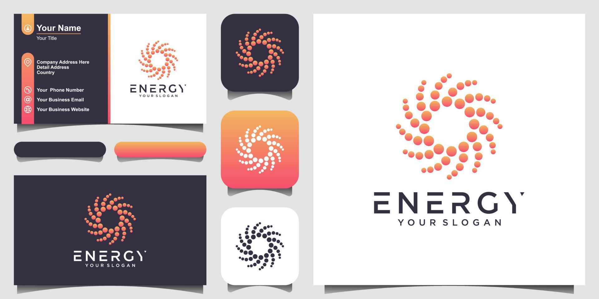 solar abstract round shape logo and business card design. dotted stylized sun logotype vector illustration.