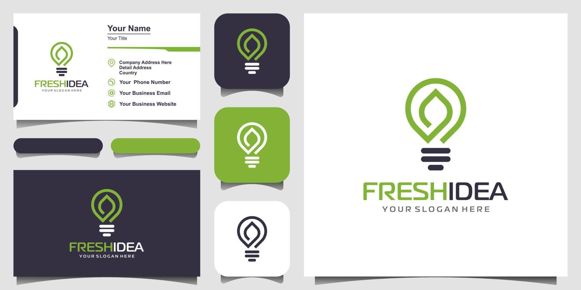 Bulb lamp nature leaf logo and business card design vector. vector