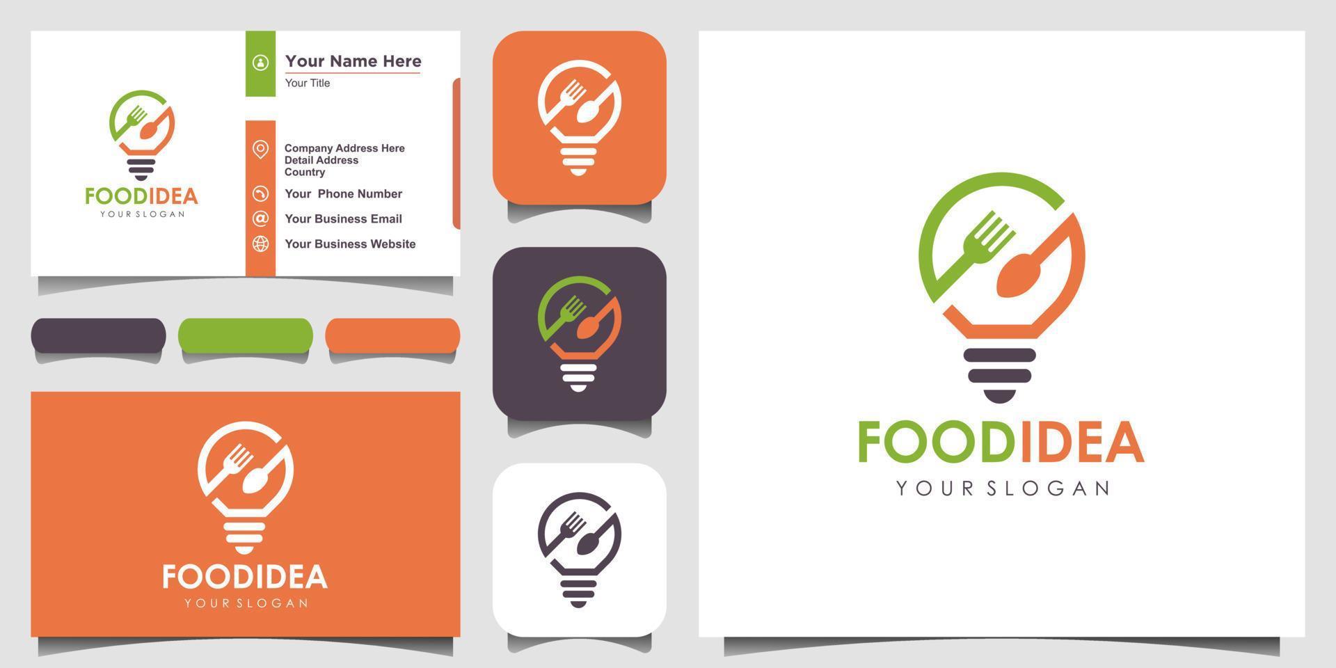 inspiración para el diseño del logotipo del restaurante de desayuno creativo bulb and fork y la tarjeta de visita vector