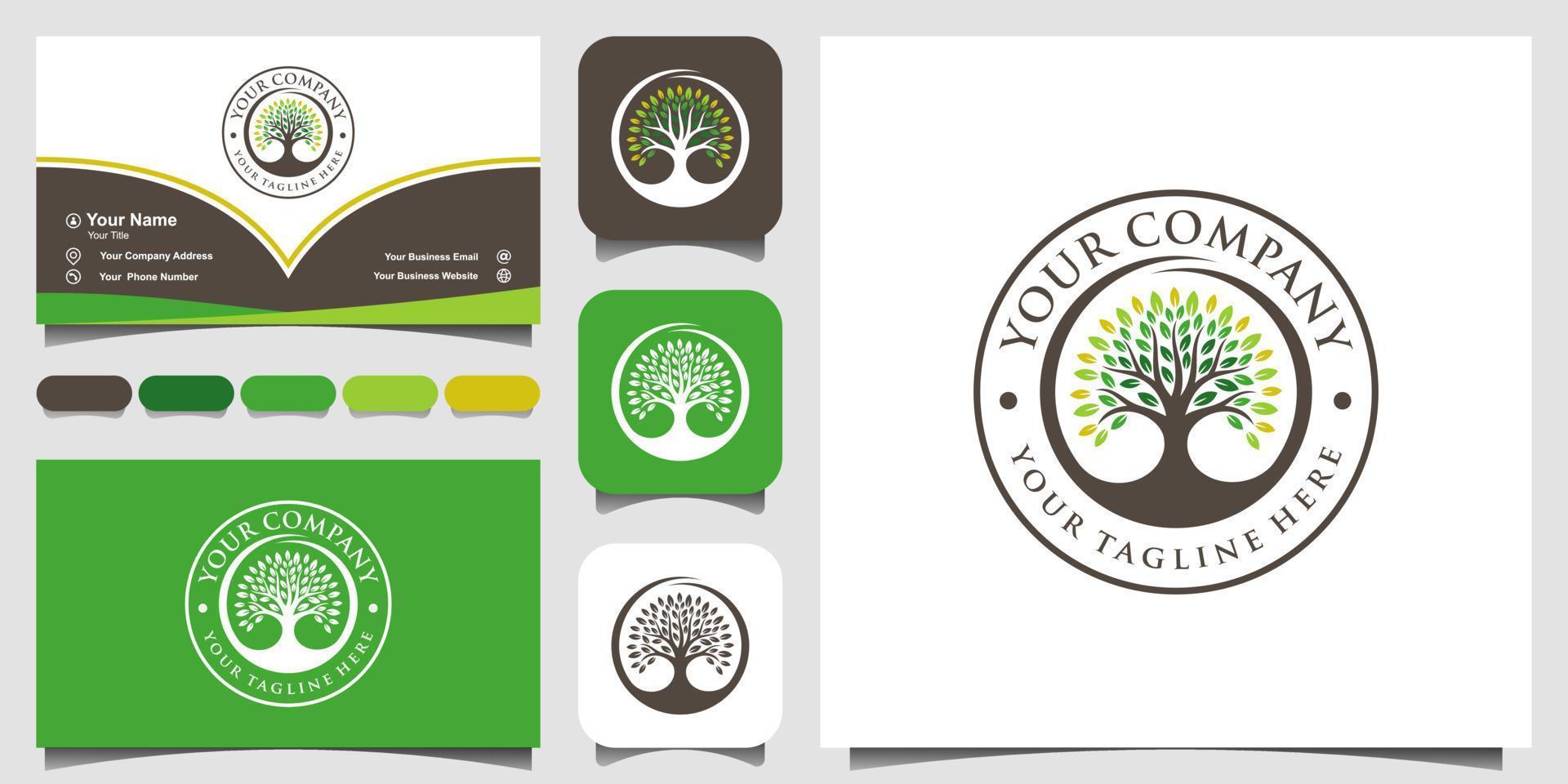 inspiración de diseño de logotipo de árbol vintage y diseño de tarjeta de visita. vector