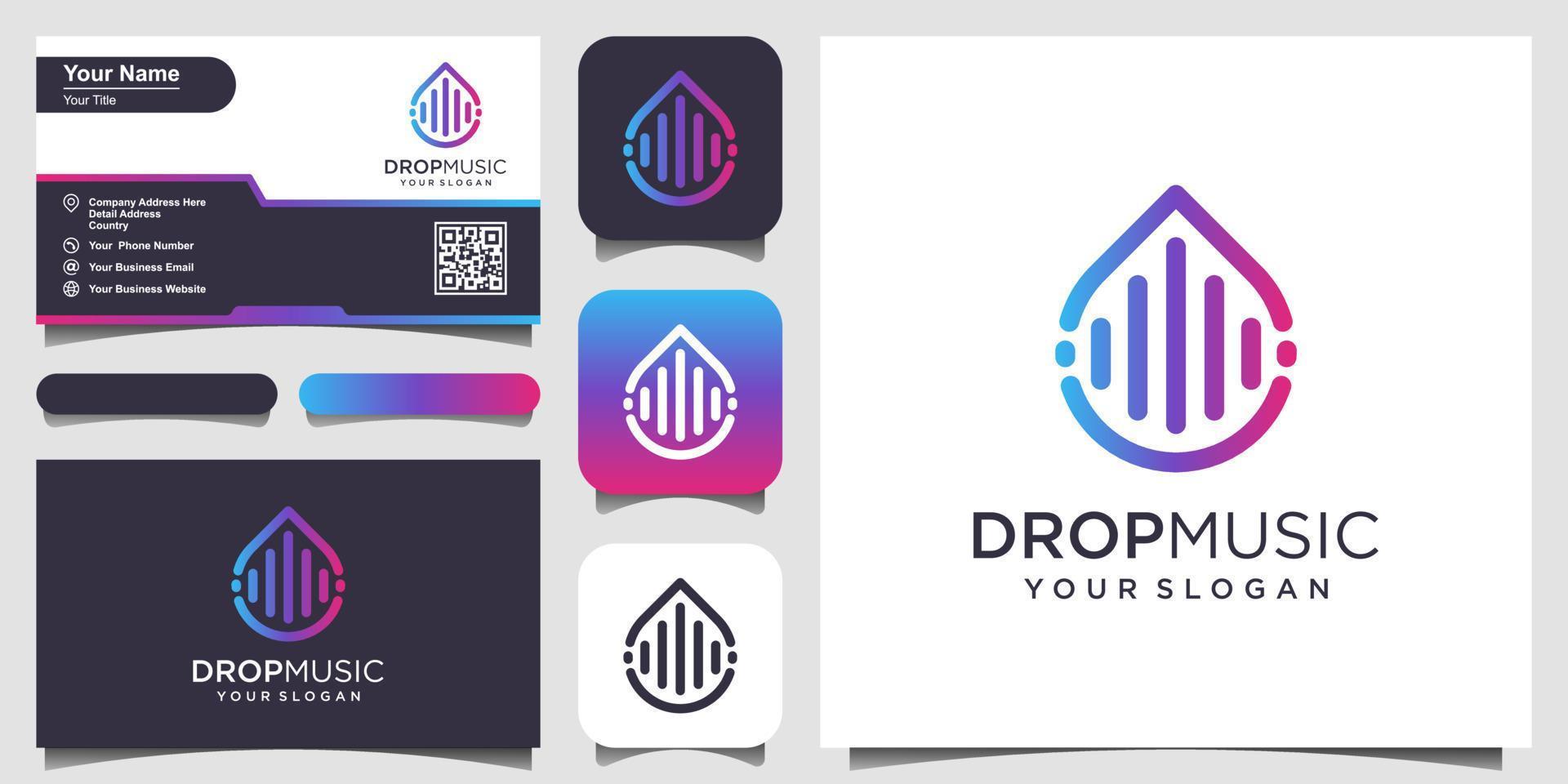 drops or water combined with pulse or wave element. logo design and business card vector