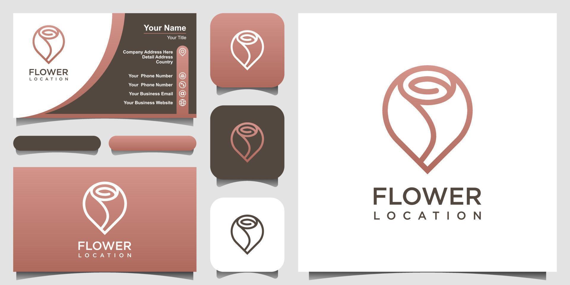 abstract flower location logo design template. set of logo and business card design vector