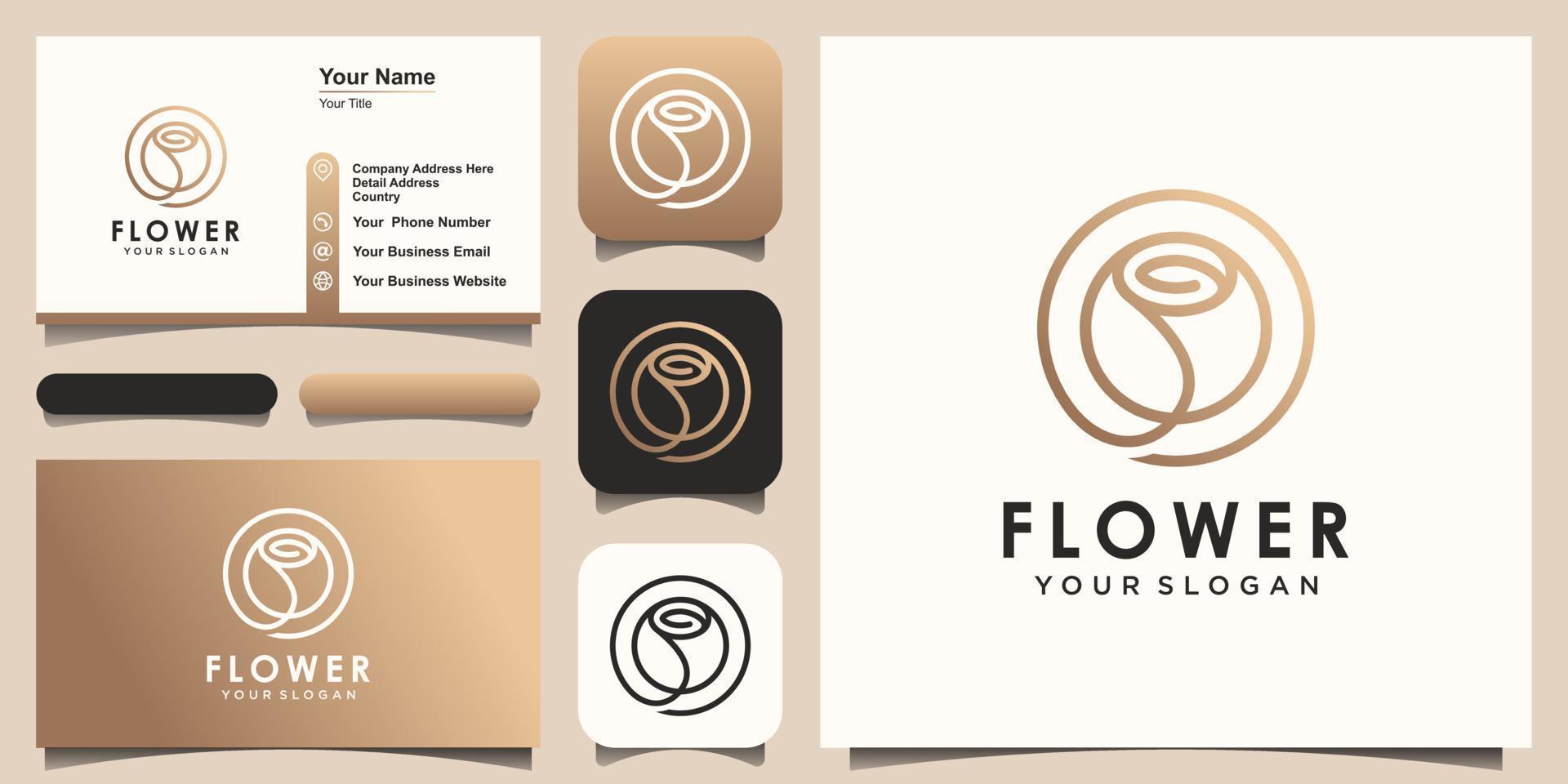 flor creativa abstracta rosa belleza con concepto de círculo. Inspiración en el diseño del logotipo de uso de cosméticos, yoga y spa. conjunto de diseño de logotipo y tarjeta de visita vector