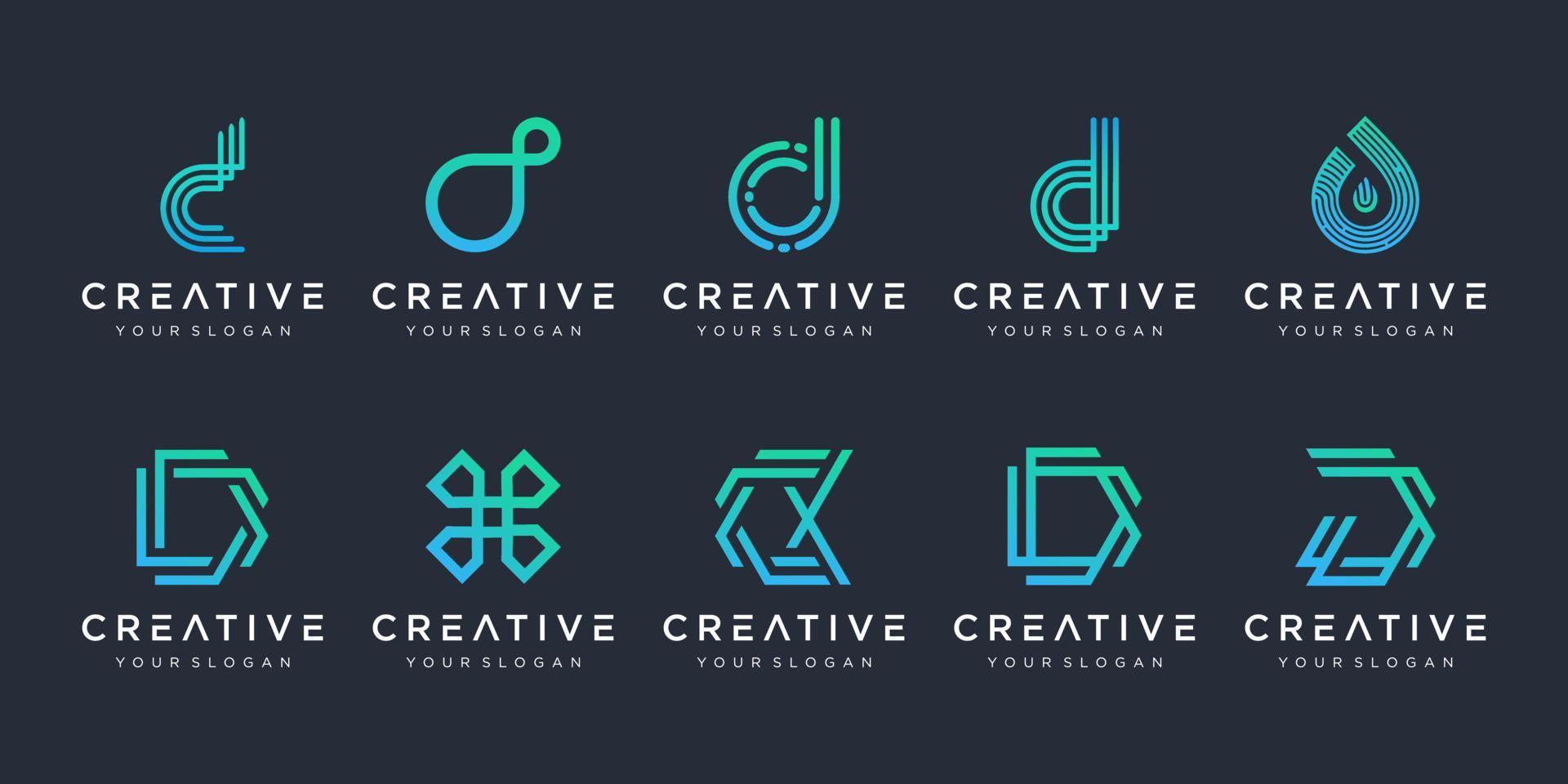 conjunto de plantilla de diseño de logotipo de letra d de monograma creativo. el logotipo se puede utilizar para tecnología, empresa digital. vector