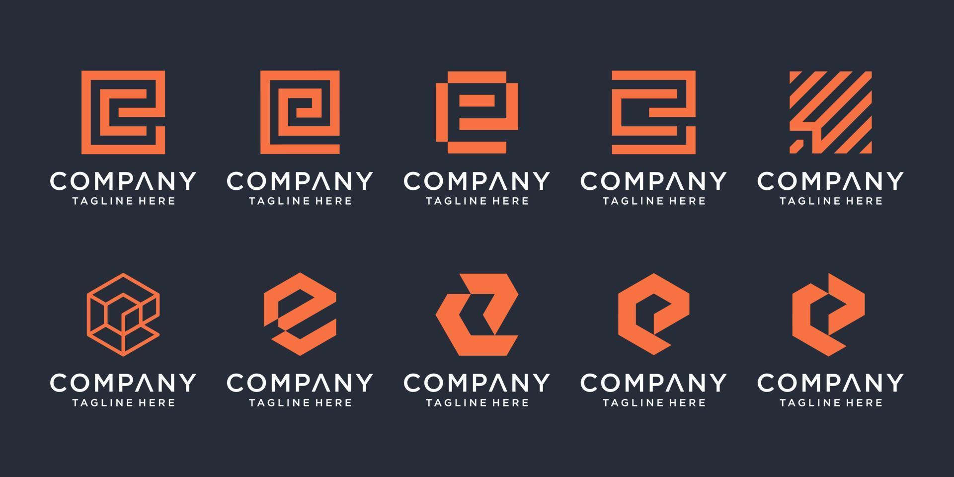 Set of creative letter E logo design template. icons for business technology digital. vector
