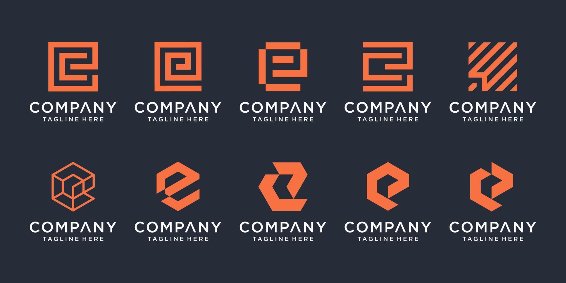 conjunto de plantilla de diseño de logotipo de letra e creativa. iconos para tecnología empresarial digital. vector