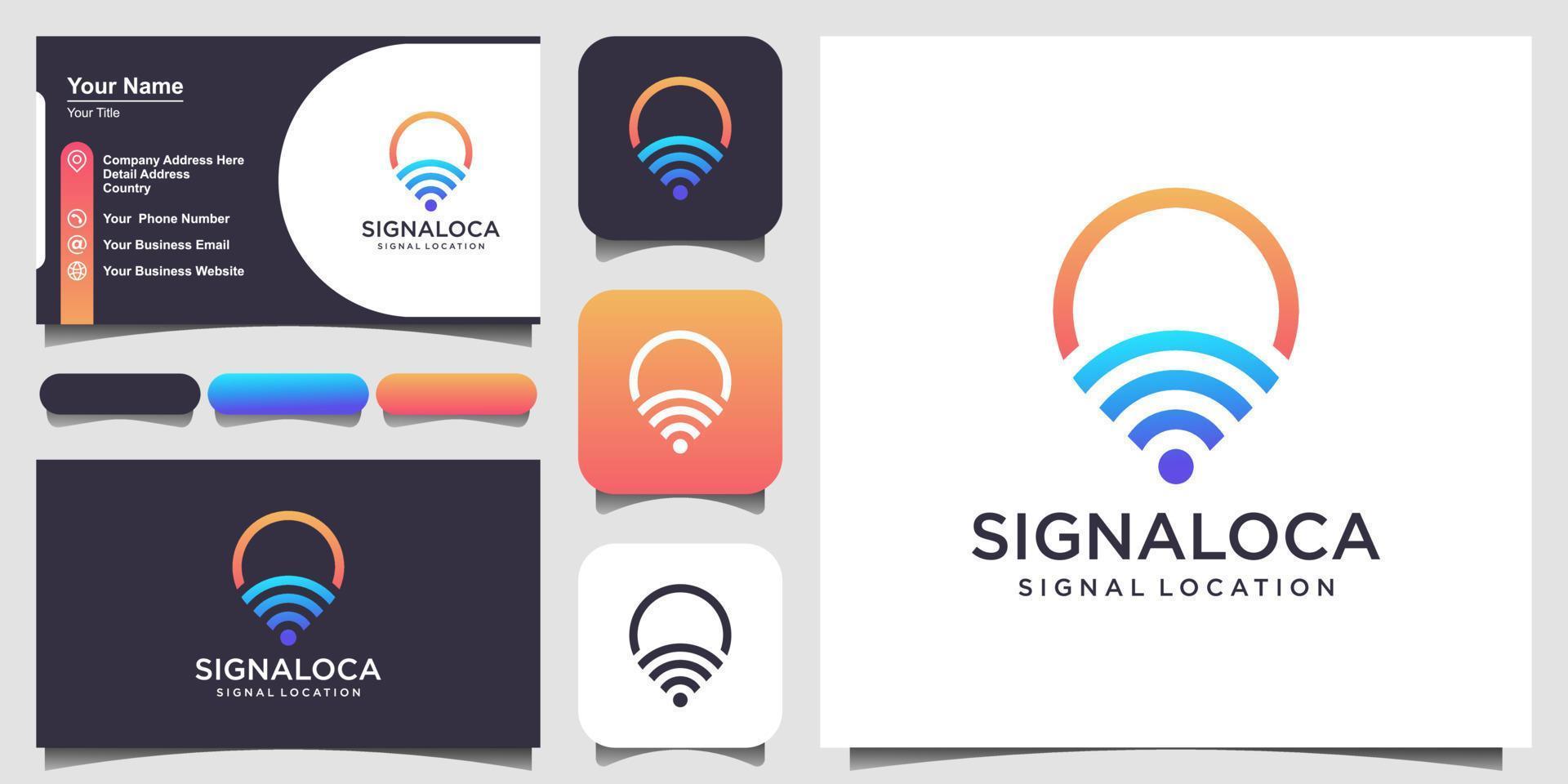 symbol signal location, Pin maps combine with wave. logo and business card design . vector