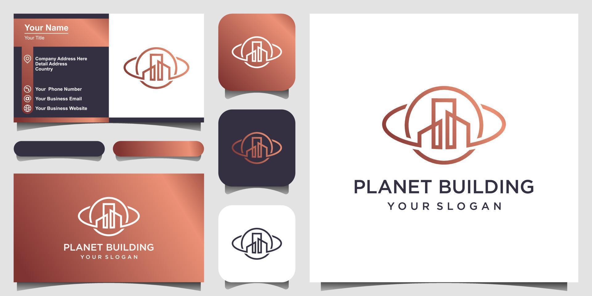 planet building creative logo concept and business card design vector