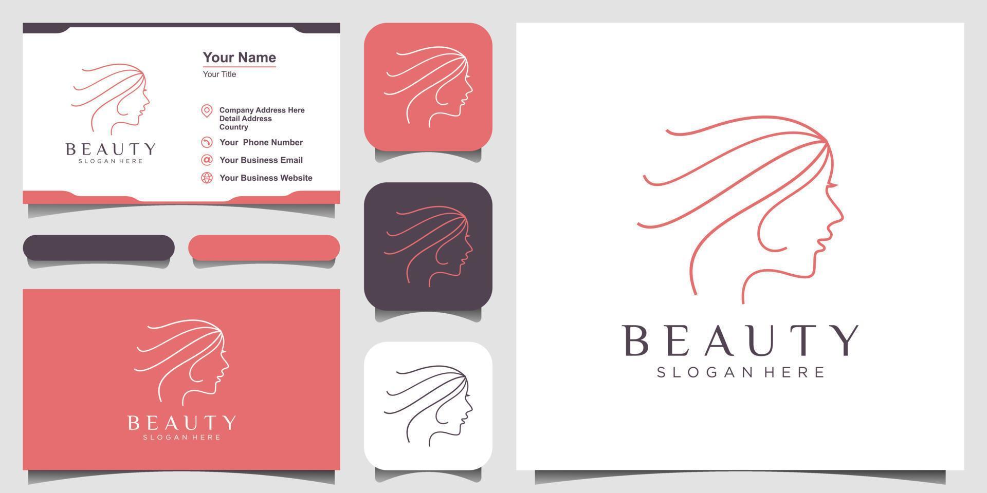 woman's face line art style, logo and business card design. Abstract design concept for beauty salon, fashion, massage, magazine, cosmetic and spa. vector