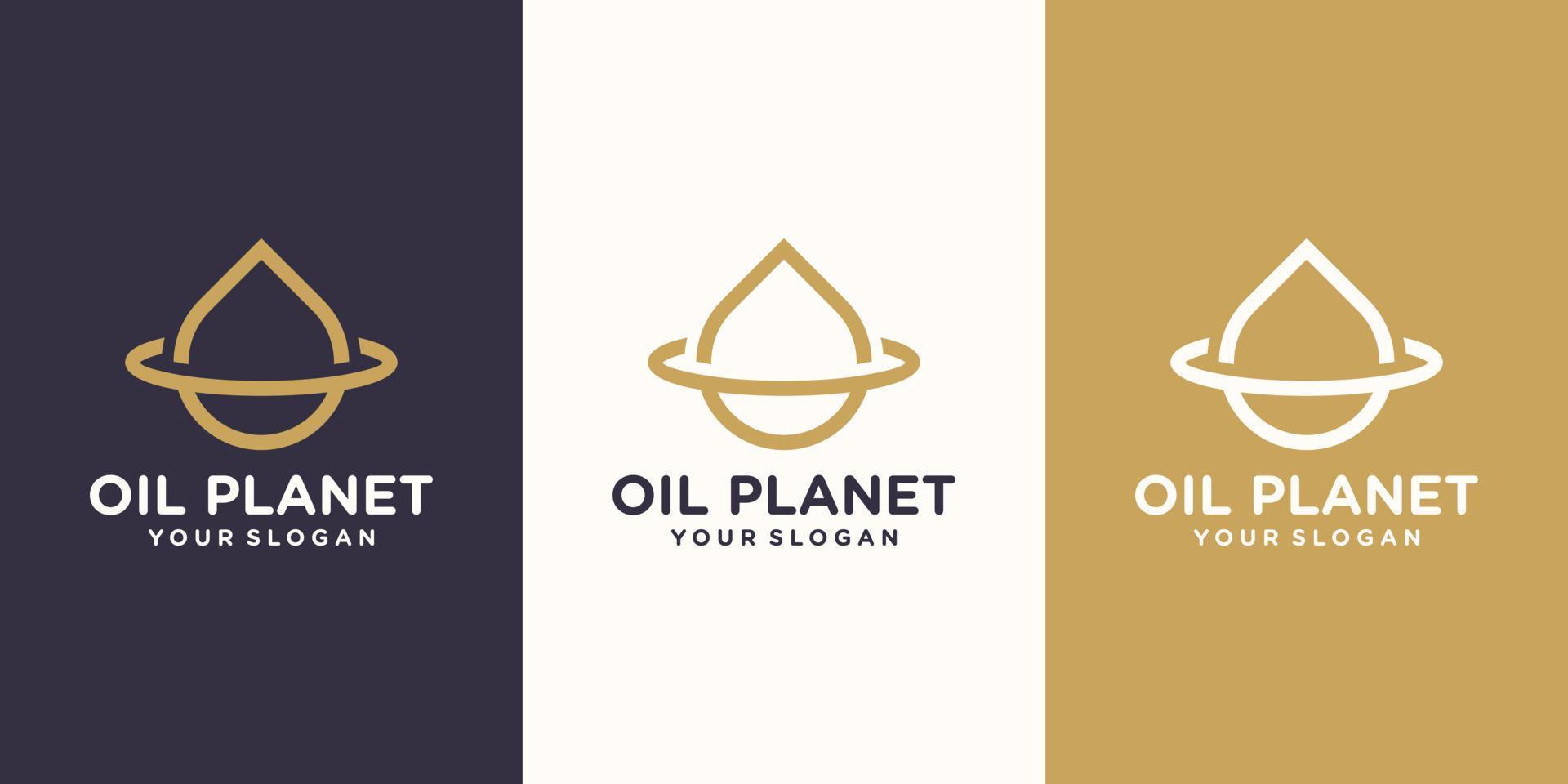 Water drop logo design combined with a planetary ring. oil olive planet. set of logo and business card design vector