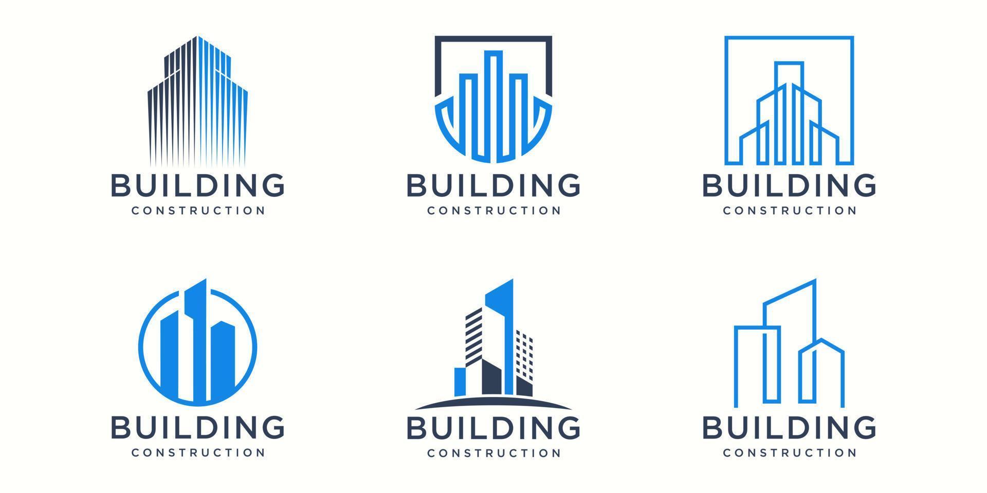 conjunto de iconos de diseño de logotipo de edificio. resumen de construcción de la ciudad para la inspiración del diseño del logotipo. vector