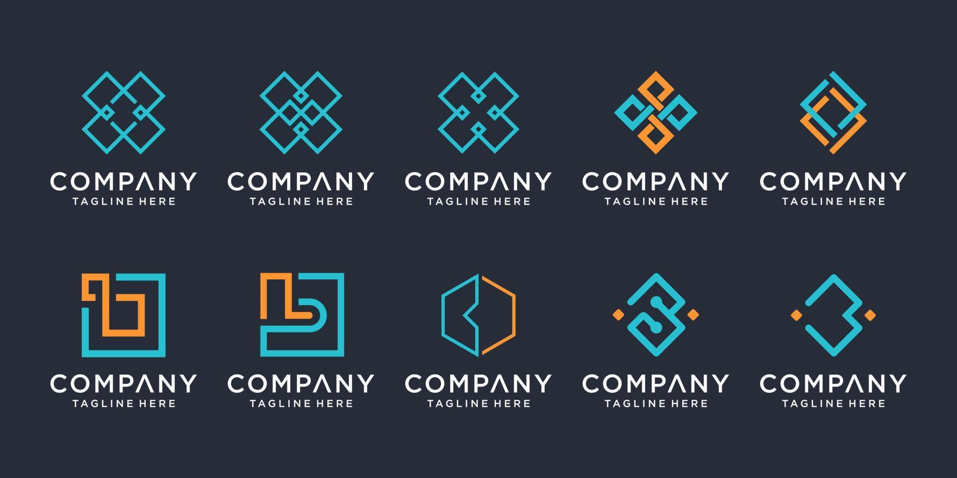 Set of monogram creative letter B logo design template. icons for business of technology, digital, data, simple. vector