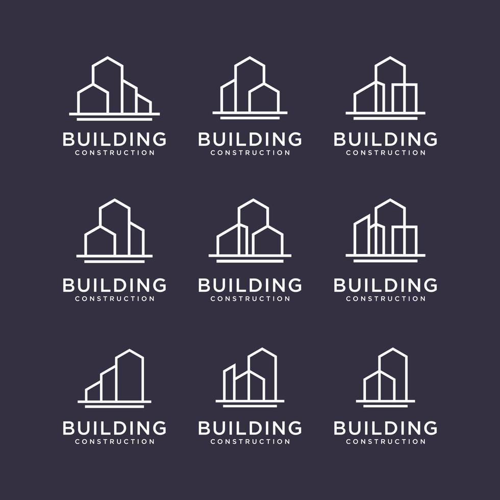 conjunto de diseños de logotipos de construcción. diseño de logotipo de construcción con estilo de arte lineal. vector