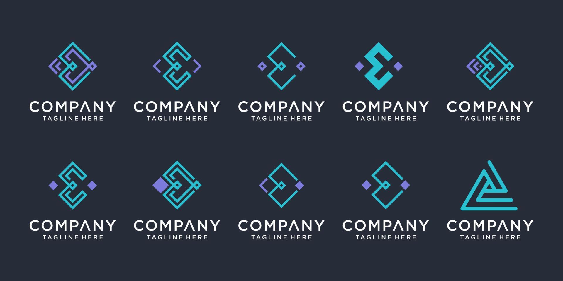 Set of monogram creative letter E logo design template. icons for business of luxury, elegant, simple. vector