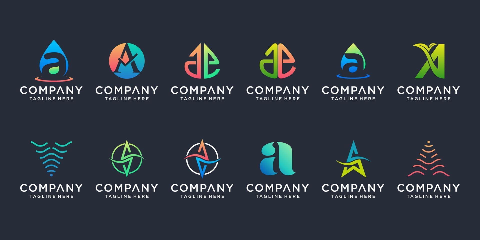 Set of creative letter A logo design template. icons for business of luxury, elegant, simple. vector