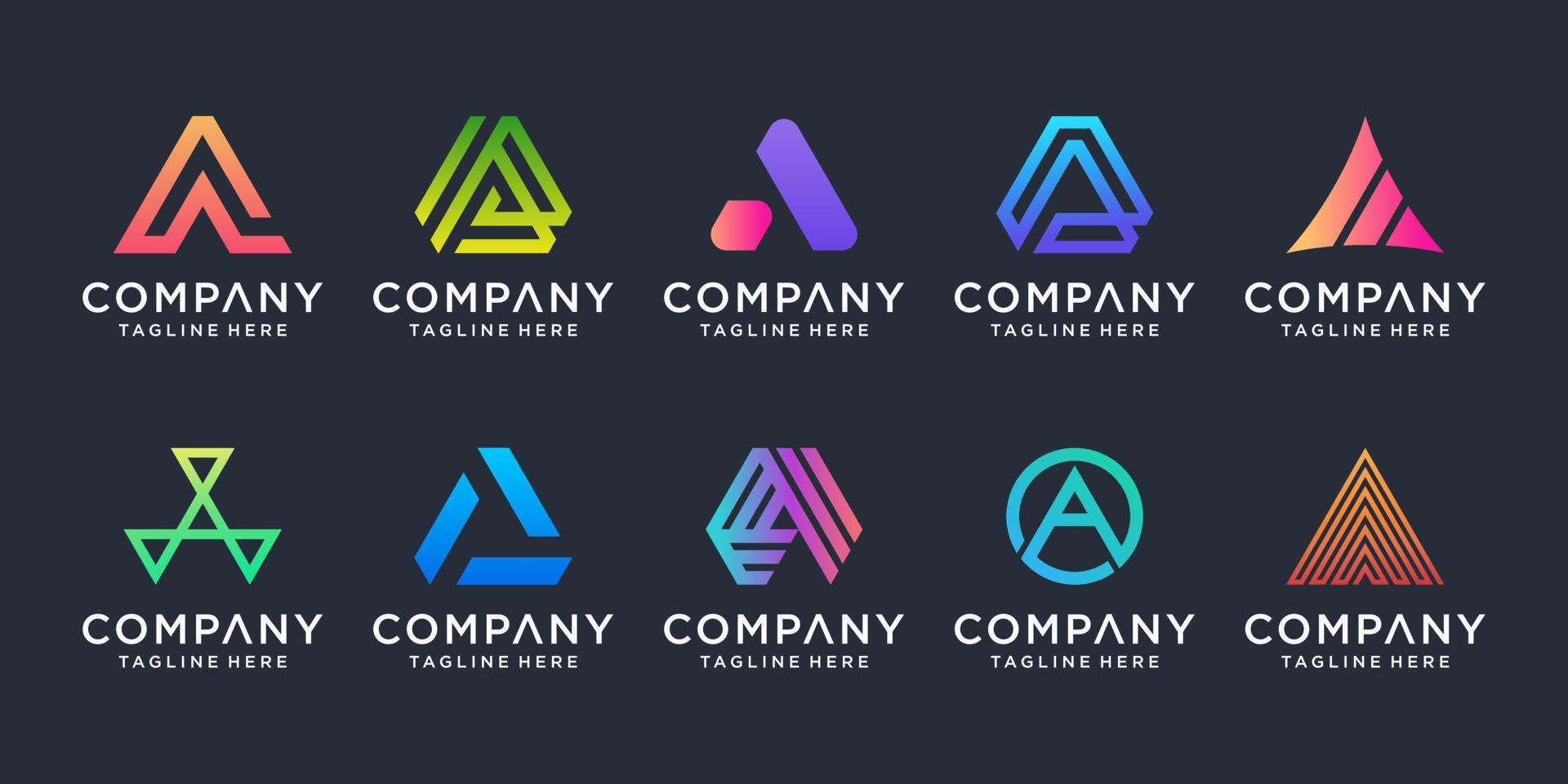 Set of collection initial letter A logo design template. Creative abstract monogram icon for modern business, digital marketing, technology. vector