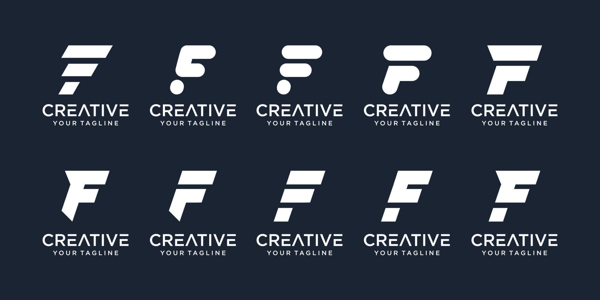 Set of abstract initial letter F with line art style logo template. icons for business of fashion, sport, automotive, simple. vector