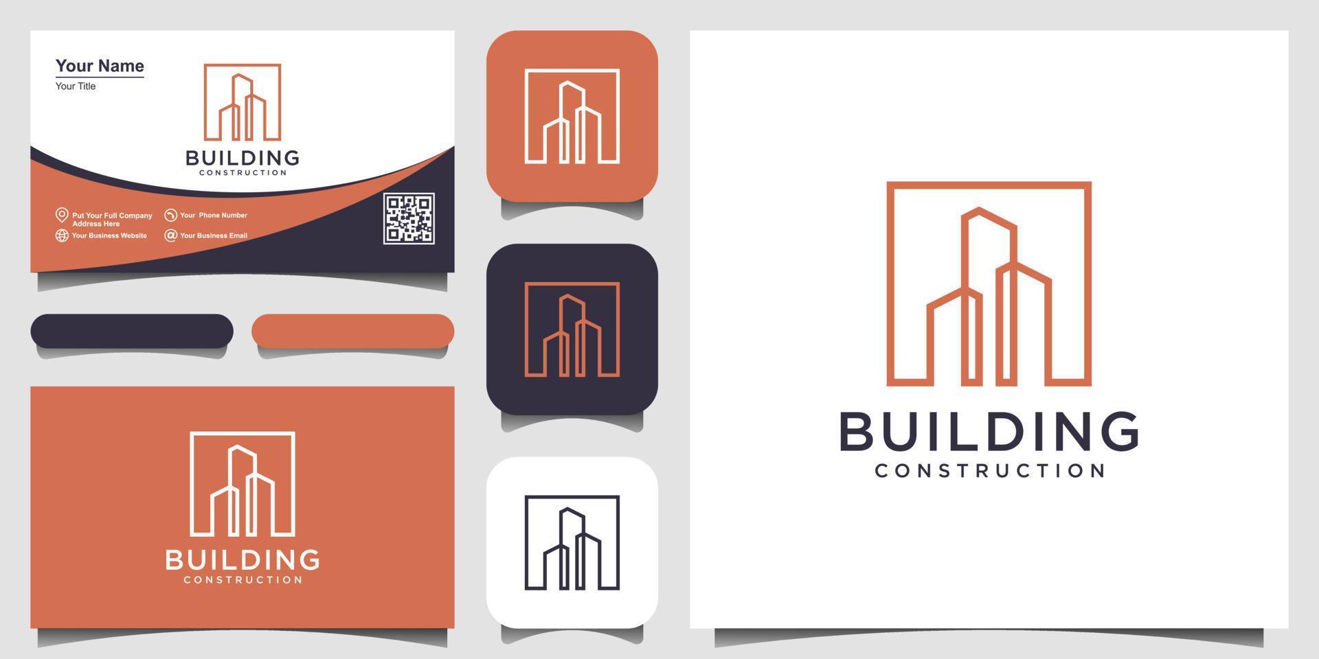 construcción de símbolos con diseño de logotipo de estilo de arte de línea. resumen del edificio de la ciudad para la inspiración del diseño del logotipo y el diseño de la tarjeta de visita vector